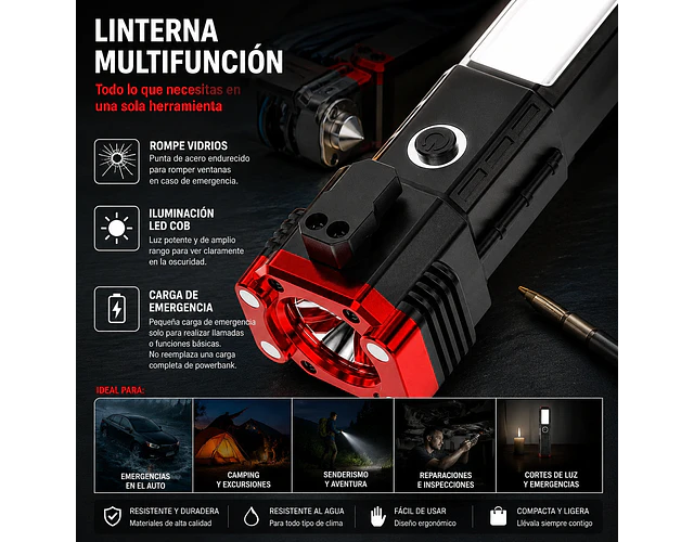 Linterna Led De Emergencia Para Carro Multifunción Recargable