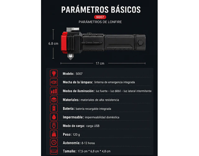Linterna Led De Emergencia Para Carro Multifunción Recargable