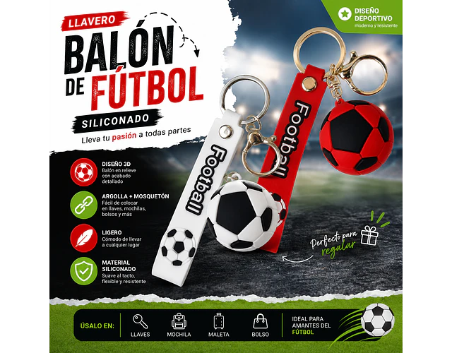 Llavero Balón De Fútbol Siliconado 3D Goma Pelota Deportes Soccer 