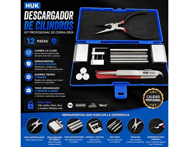 Kit Profesional Para Cerrajería Descargador De Cilindros Huk