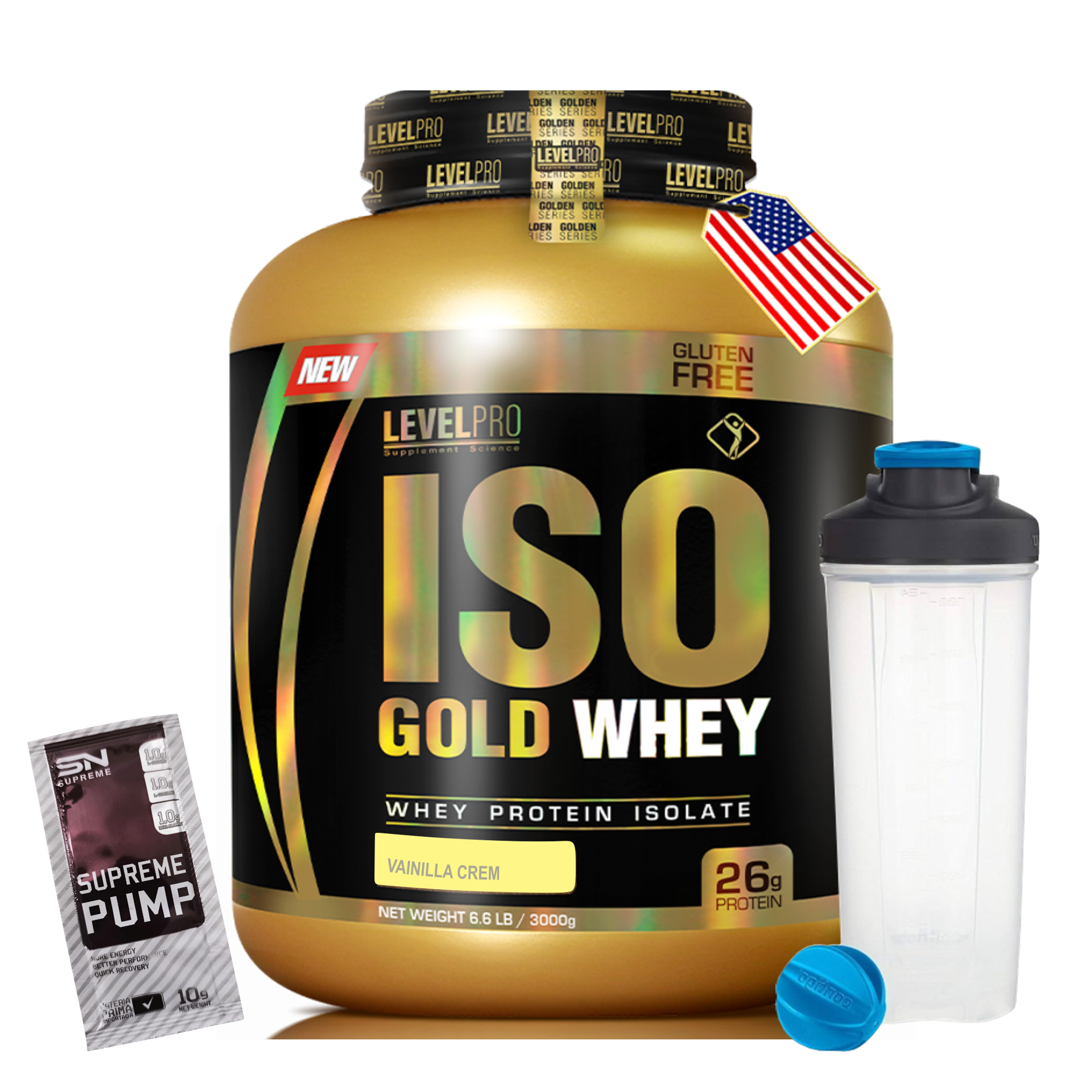 ISO GOLD WHEY x 6.6 lb (3000 g) pote - LEVEL PRO 4