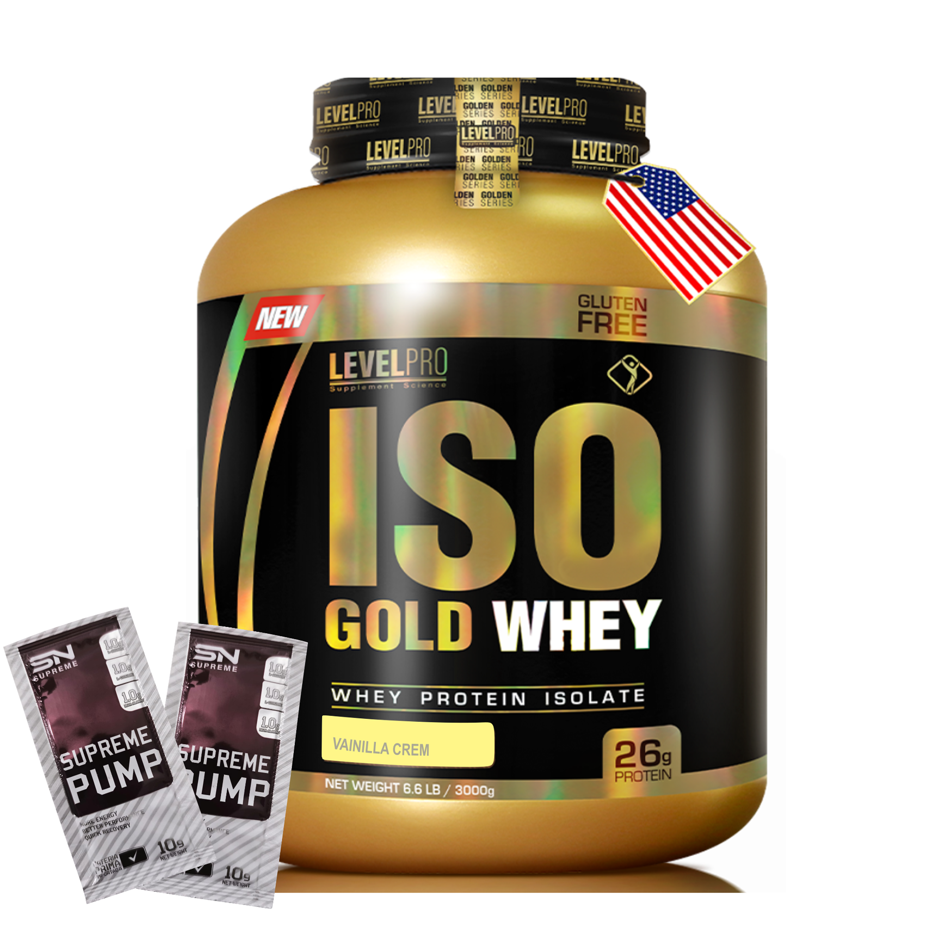 ISO GOLD WHEY x 6.6 lb (3000 g) pote - LEVEL PRO 5