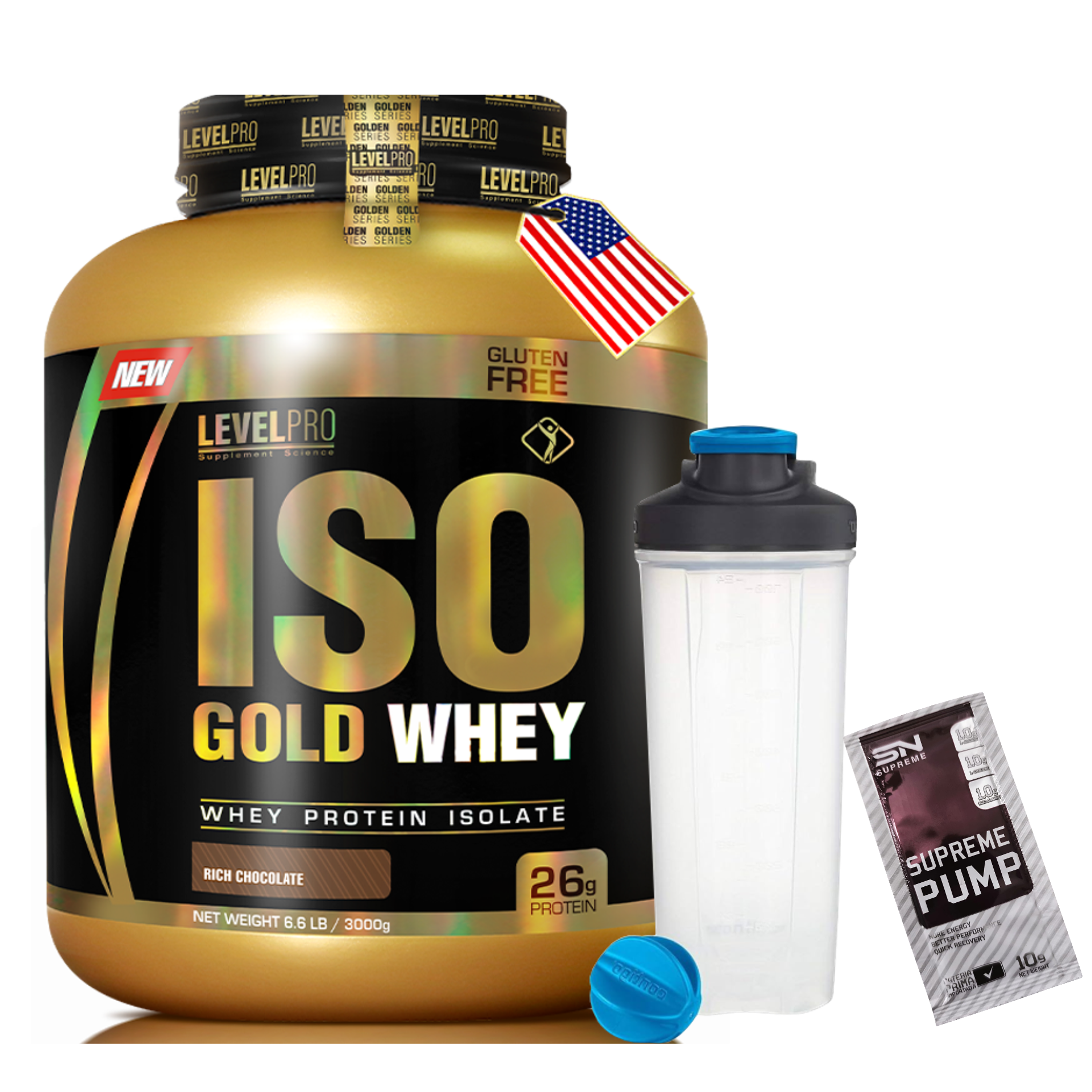 ISO GOLD WHEY x 6.6 lb (3000 g) pote - LEVEL PRO 7