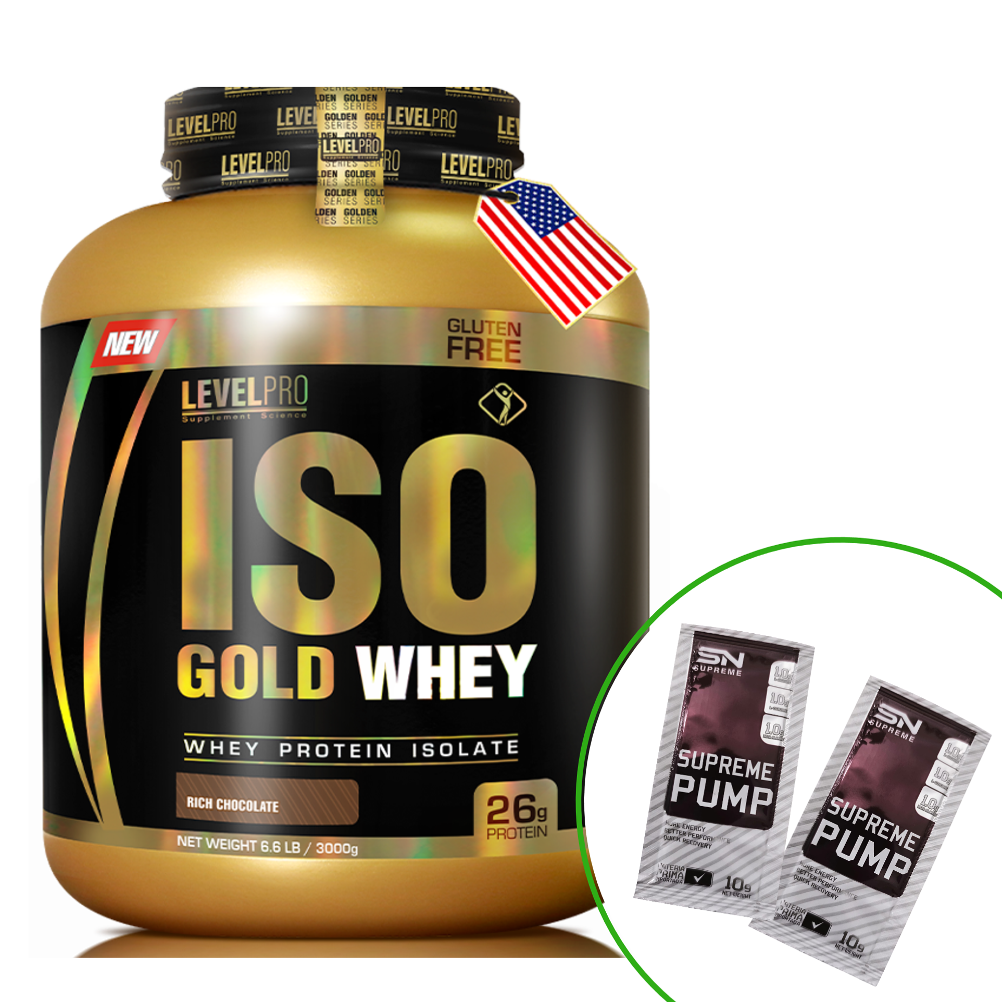 ISO GOLD WHEY x 6.6 lb (3000 g) pote - LEVEL PRO 8