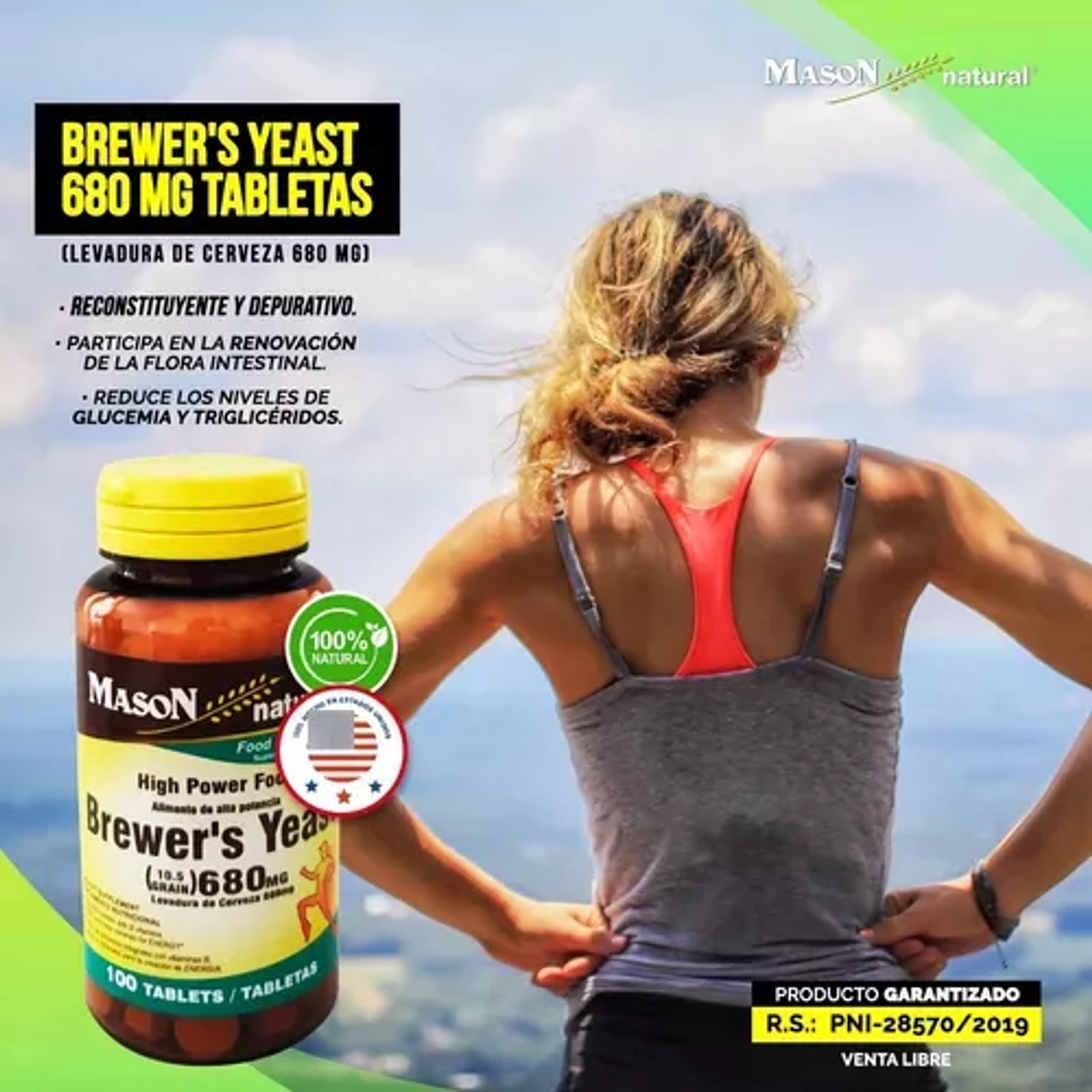 BREWERS YEAST 680 mg (Levadura de cerveza) - fco x 100 tab. - MASON - VENTA LIBRE - PROMOCION 5