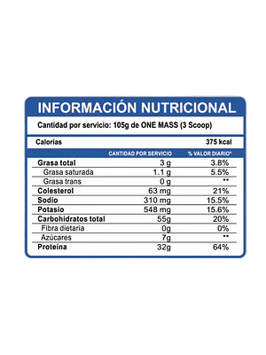 ONE MASS x 2000 g pote - CHOCOLATE - VAINILLA - COOKIES