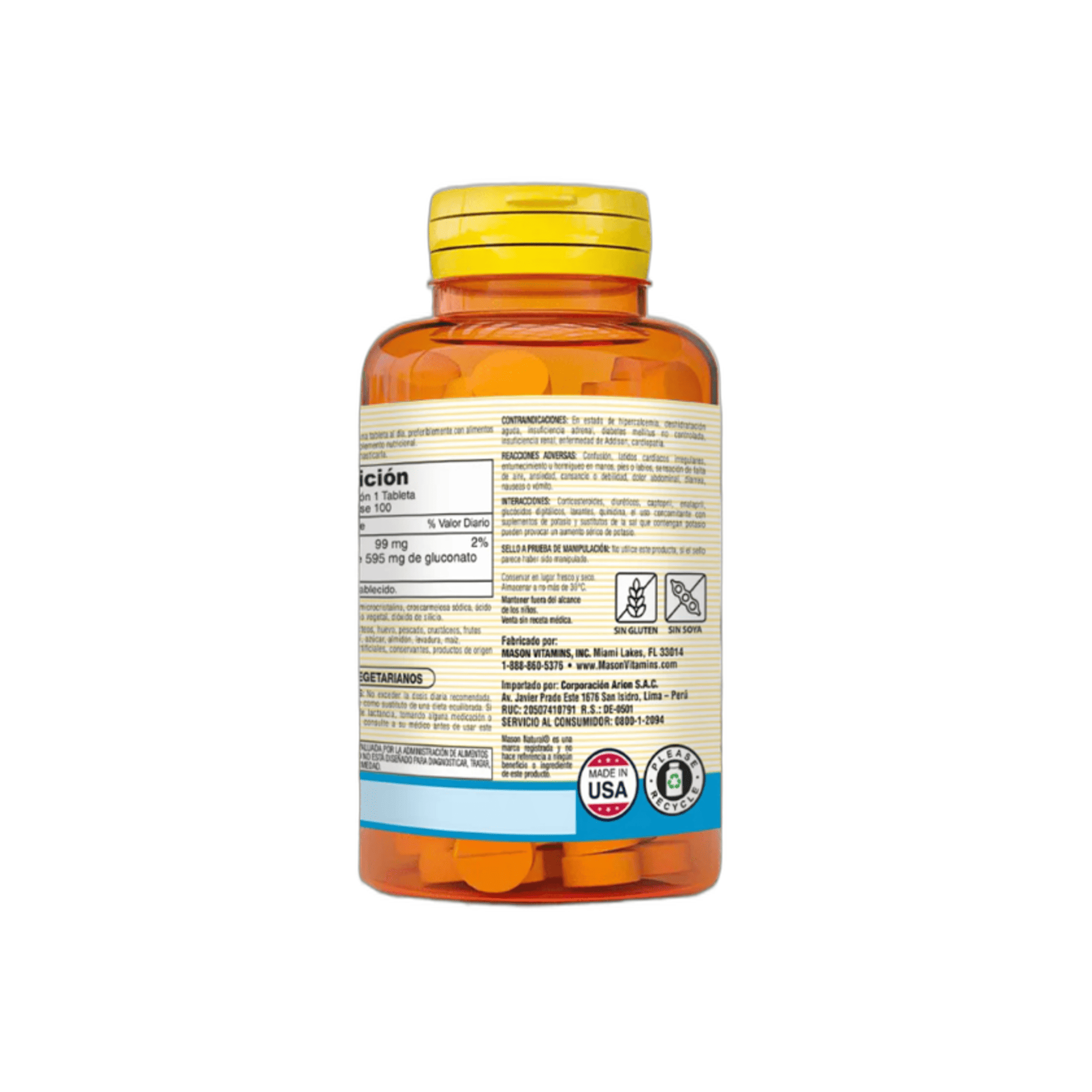 POTASIO GLUCONATO 595 mg - fco x 100 tab. - MASON - VENTA LIBRE - PROMOCION 3