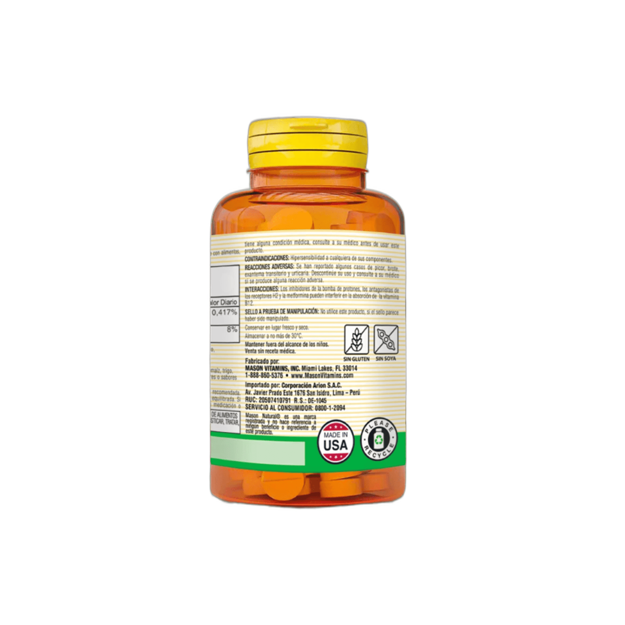 VITAMINA B-12 250 mcg (B12) - fco x 100 tab. - MASON - VENTA LIBRE - PROMOCION 3