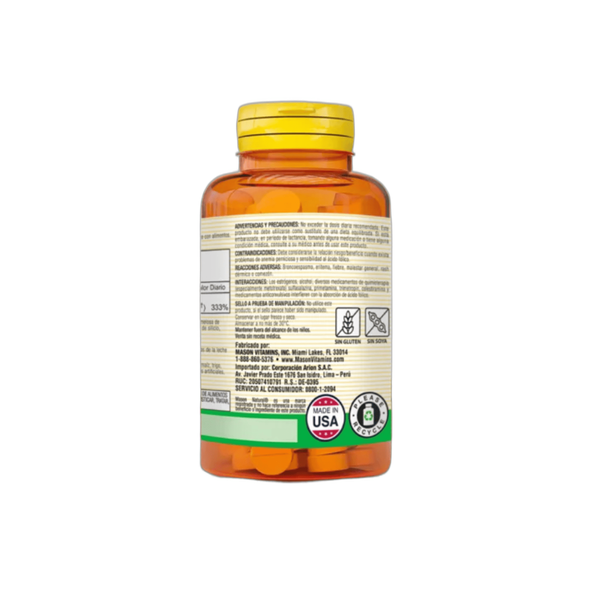 FOLIC ACID (acido fólico) 800 mcg - fco x 100 tab. - MASON - VENTA LIBRE - PROMOCION 3