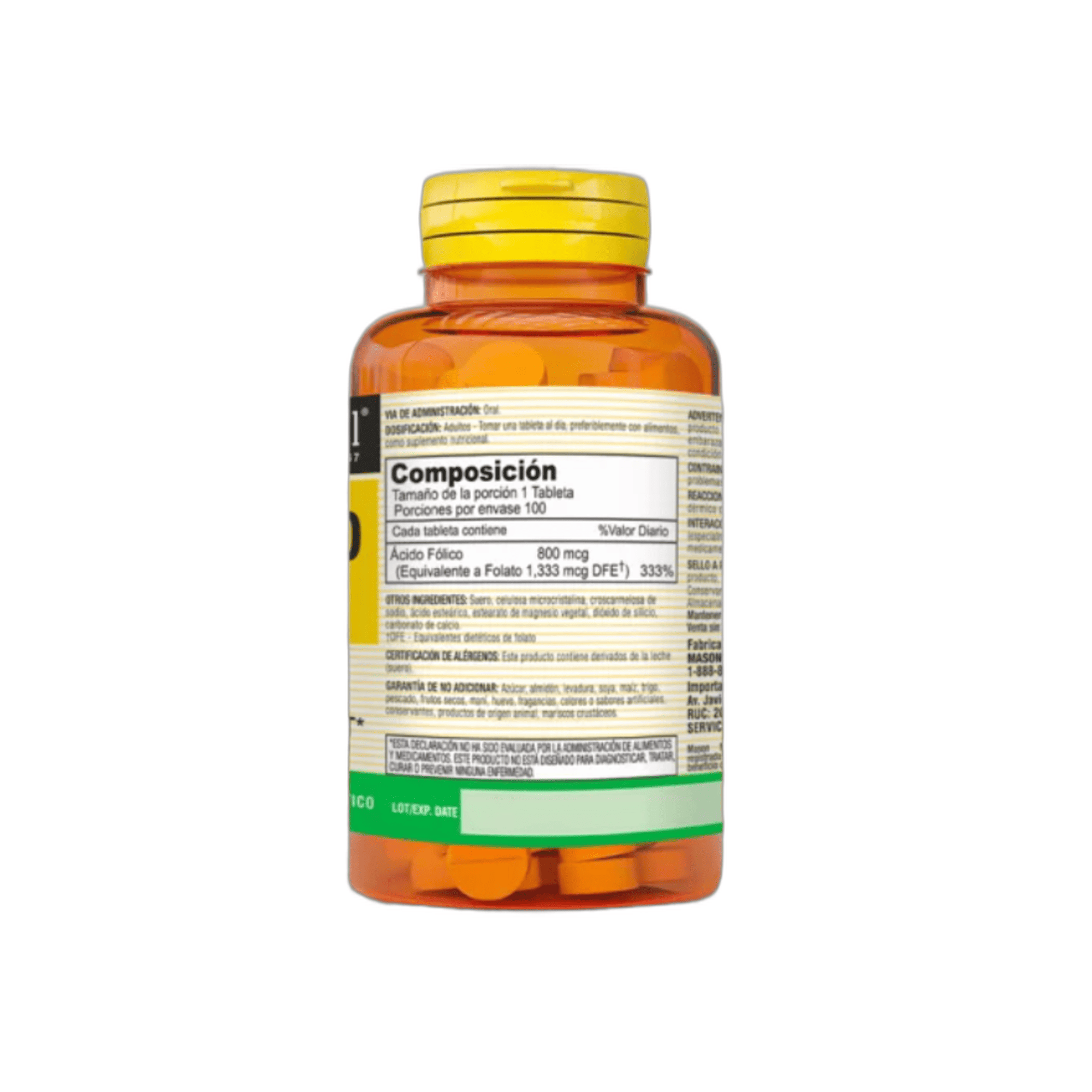 FOLIC ACID (acido fólico) 800 mcg - fco x 100 tab. - MASON - VENTA LIBRE - PROMOCION 4