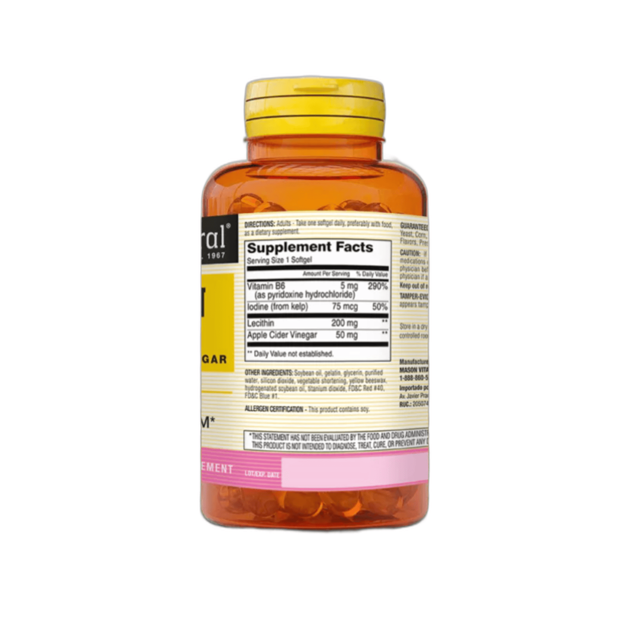 LECITHIN KELP B6 plus APPLE CIDER VINEGAR (lecitina) - fco x 100 softgel - MASON - VENTA LIBRE - PROMOCION 3