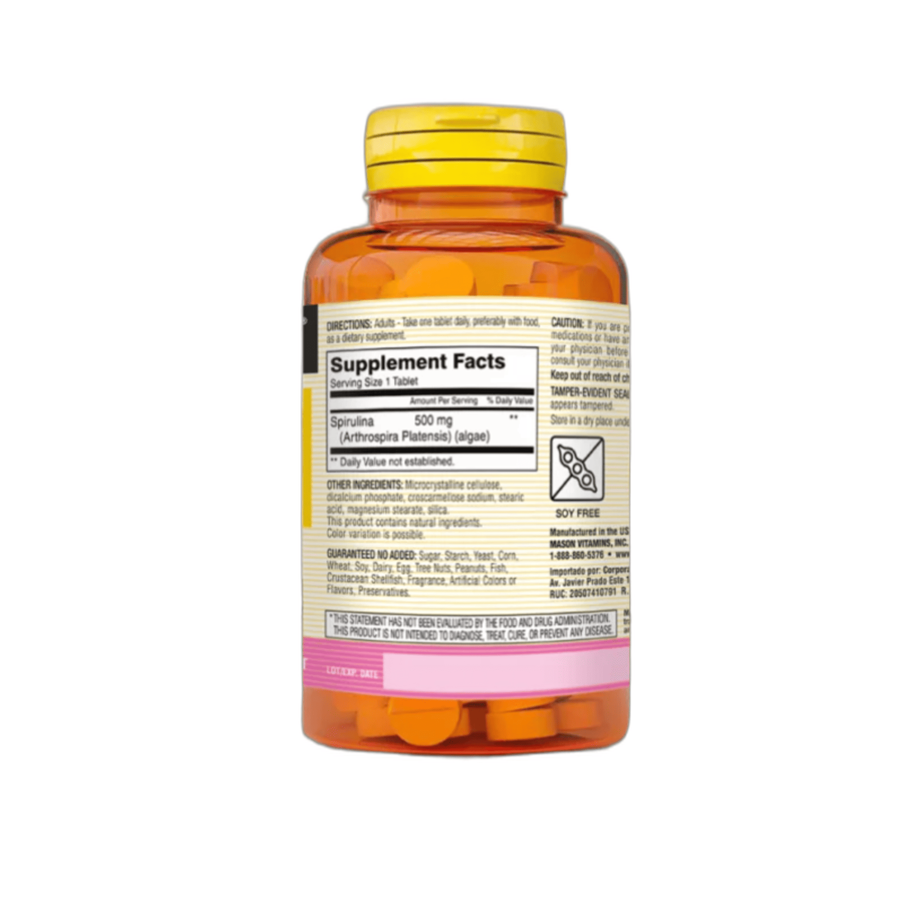 SPIRULINA 500 mg - fco x 100 tab. - MASON - VENTA LIBRE - PROMOCION 4