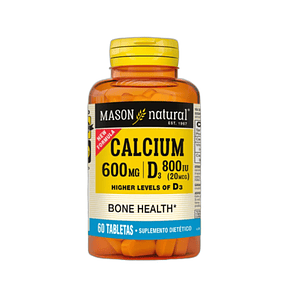 CALCIUM 600 MG + VITAMINA D3 800 ( 20 mcg ) - fco x 60 tab. - MASON - VENTA LIBRE - PROMOCION