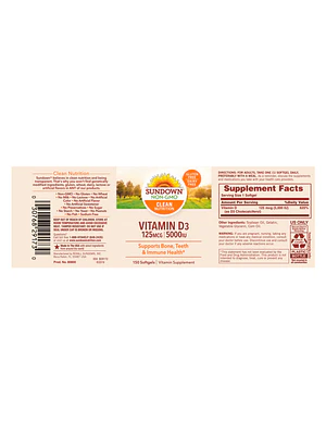 VITAMINA D3 - 125 mcg / 5000 UI - fco x 150 softgel.