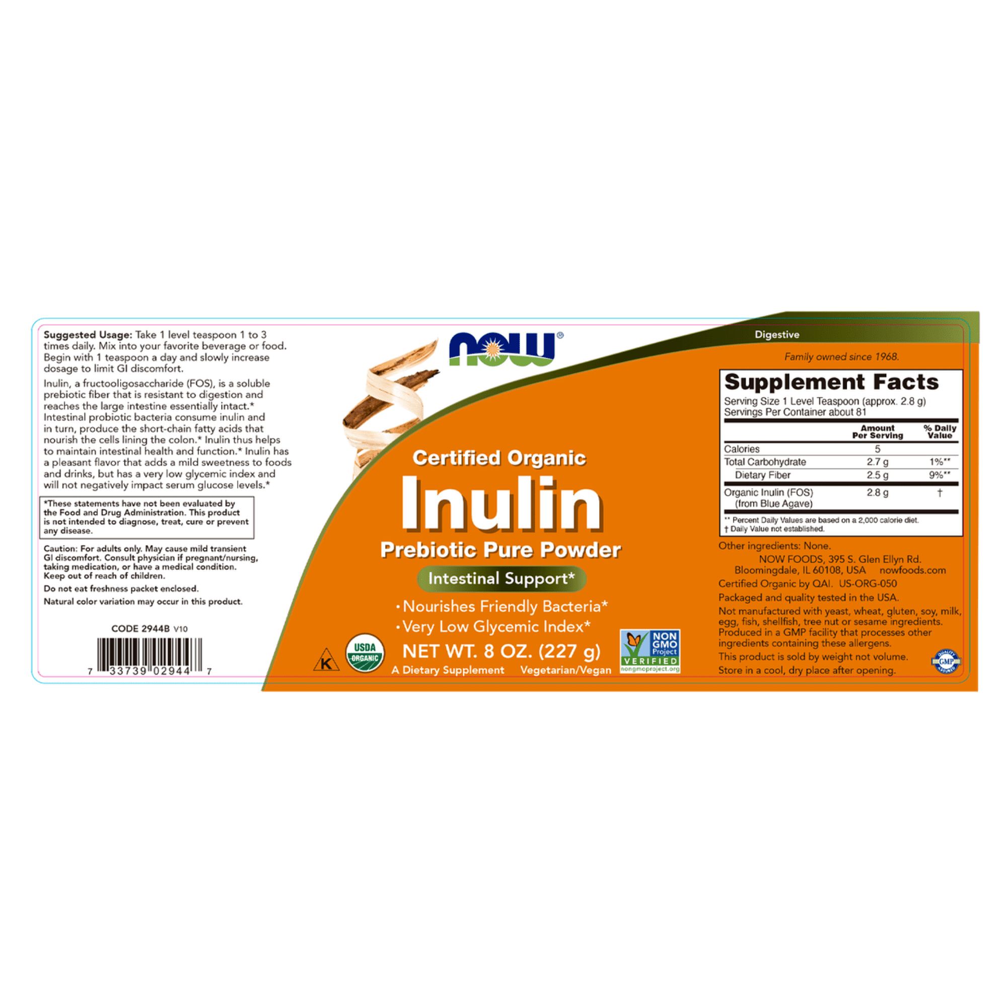 INULINA PREBIOTIC pure powder - fco x 227 g.(8 OZ) 2