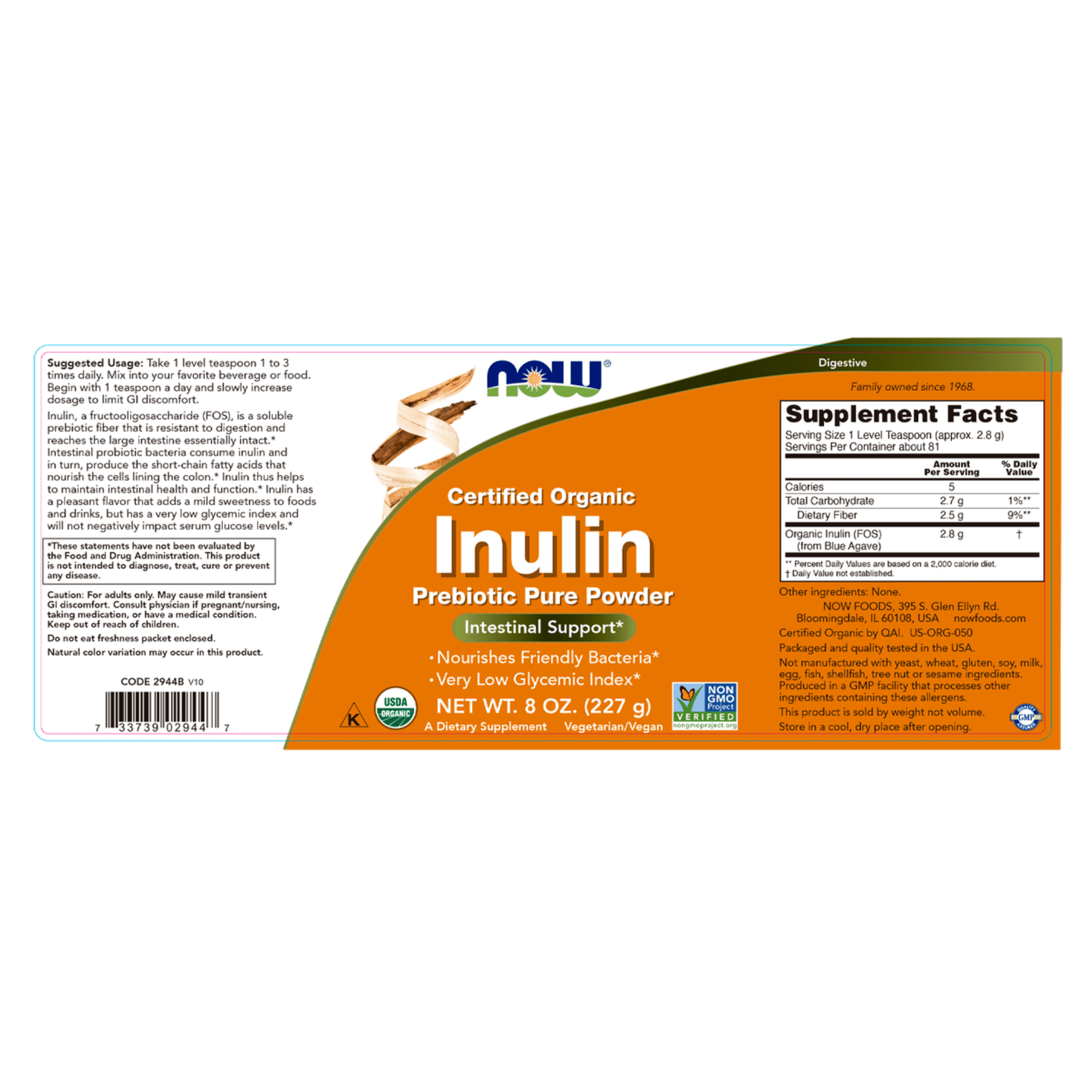 INULINA PREBIOTIC pure powder - fco x 227 g.(8 OZ) 2