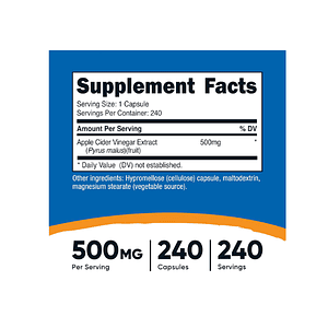 APPLE CIDER VINEGAR / vinagre de manzana 500 mg - fco x 240 cap.