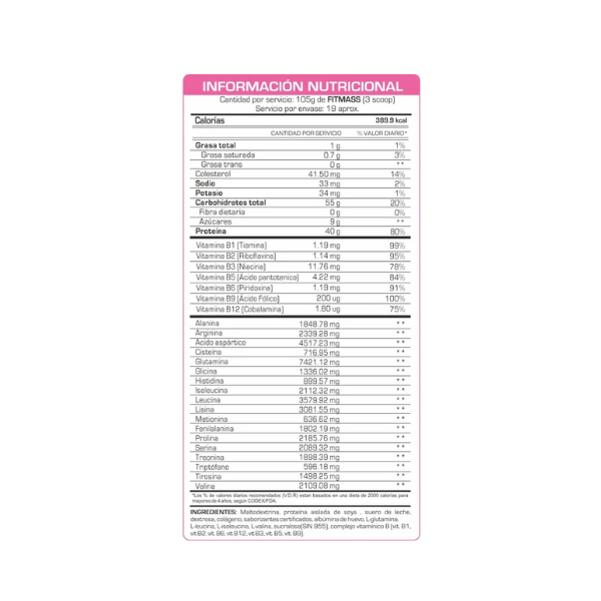 FIT MASS x 2000 g pote -VAINILLA 2