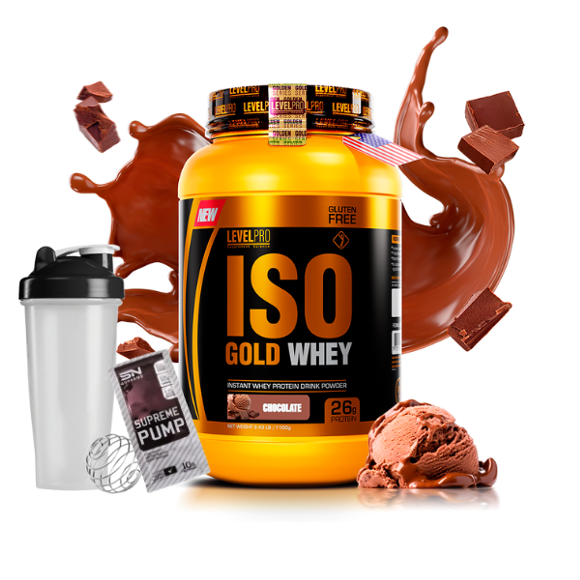 ISO GOLD WHEY x 2.43 lb (1100 g) pote - LEVEL PRO 2