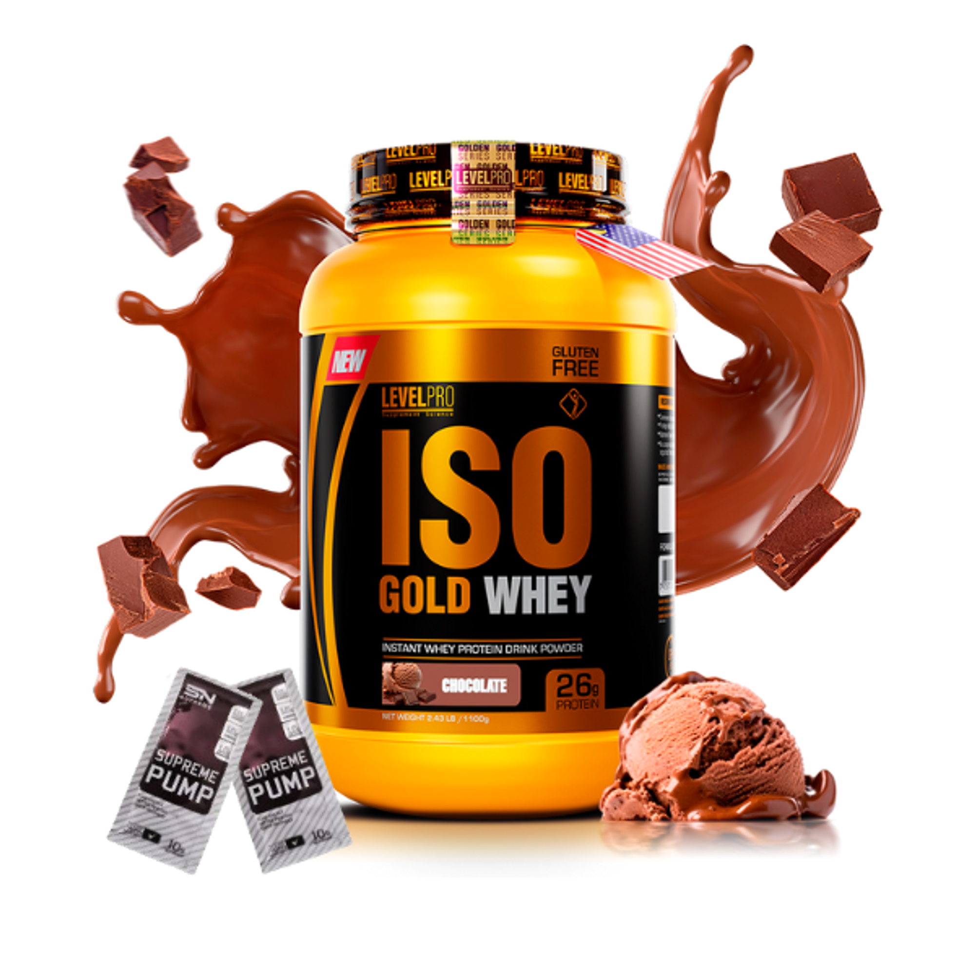 ISO GOLD WHEY x 2.43 lb (1100 g) pote - LEVEL PRO 3