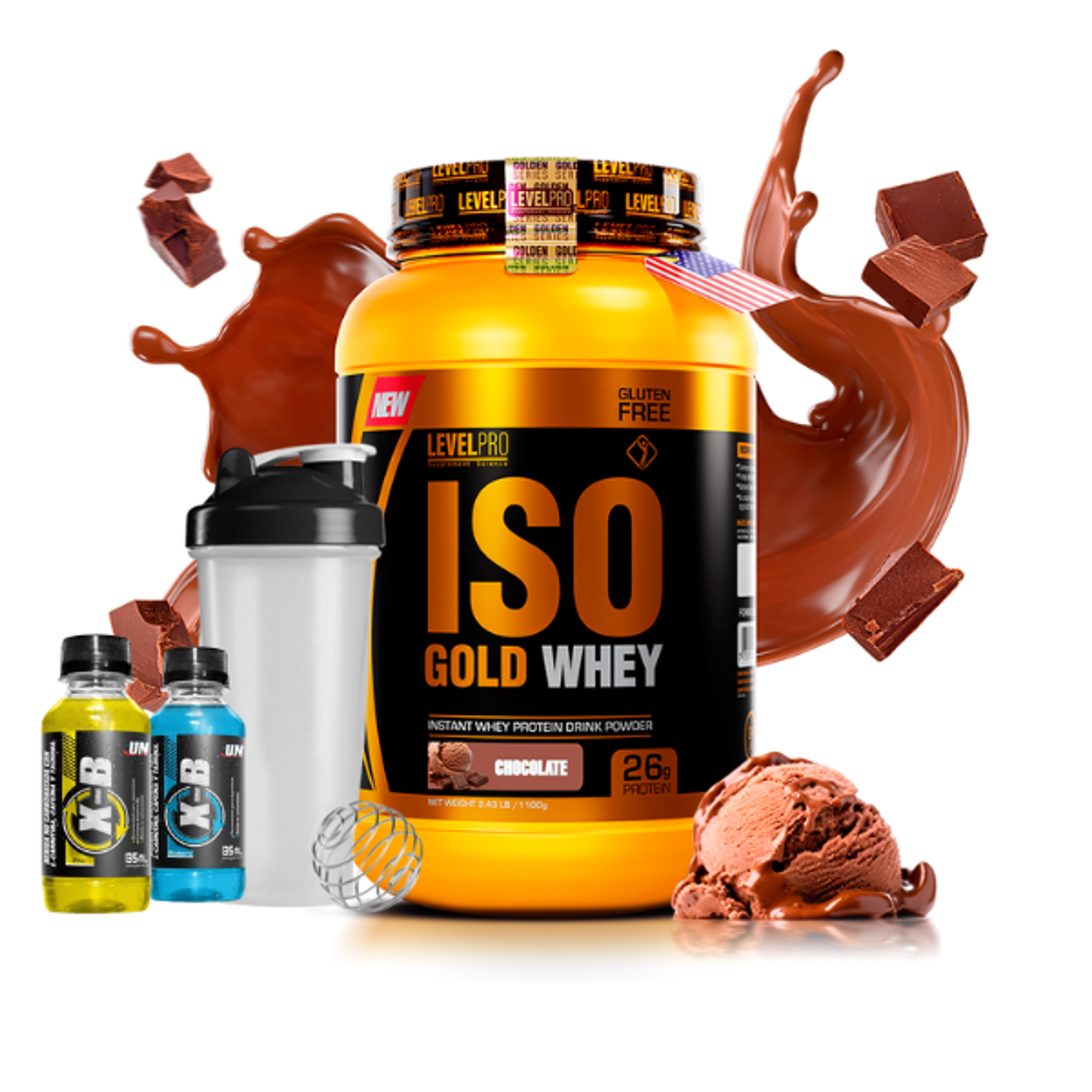 ISO GOLD WHEY x 2.43 lb (1100 g) pote - LEVEL PRO 4