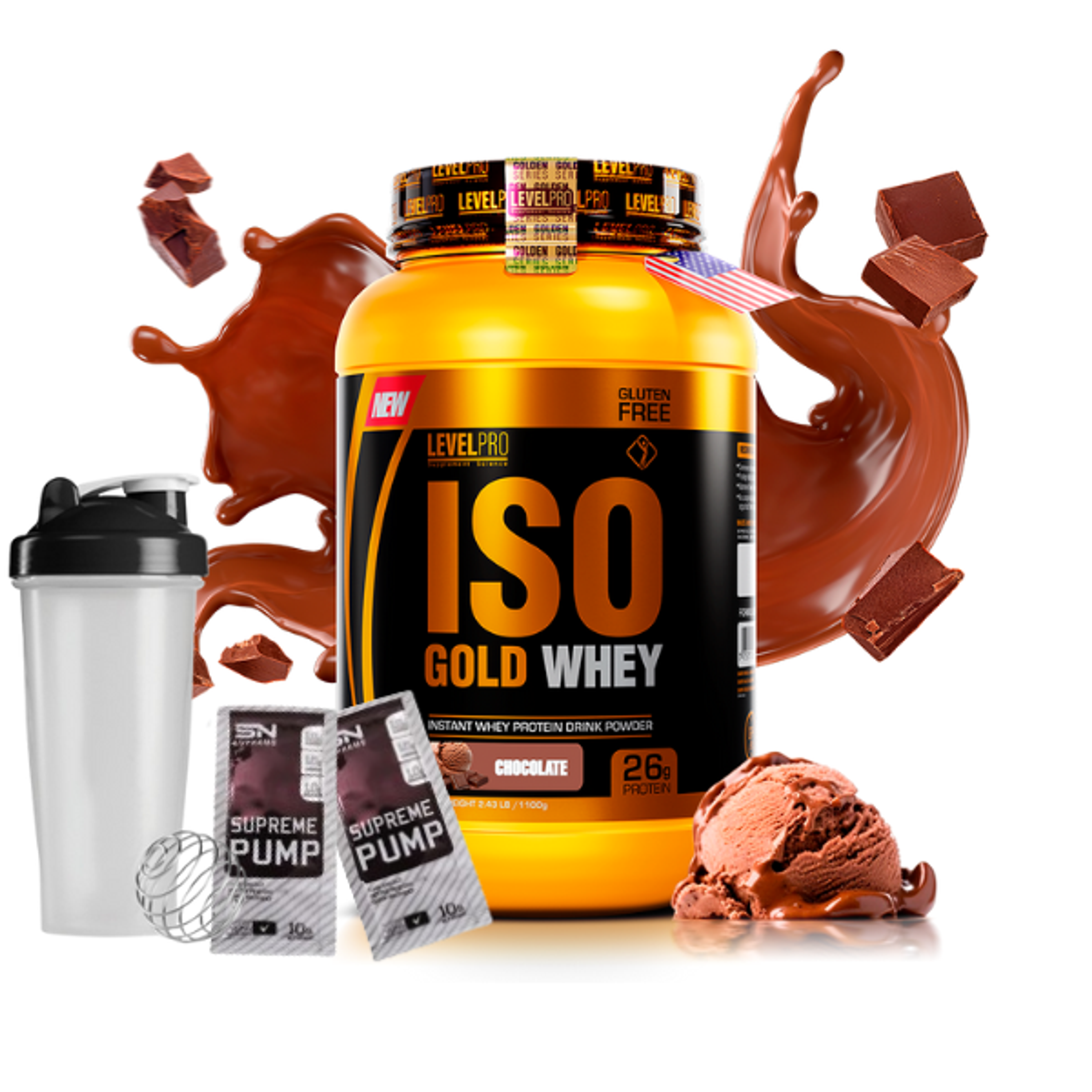 ISO GOLD WHEY x 2.43 lb (1100 g) pote - LEVEL PRO 5
