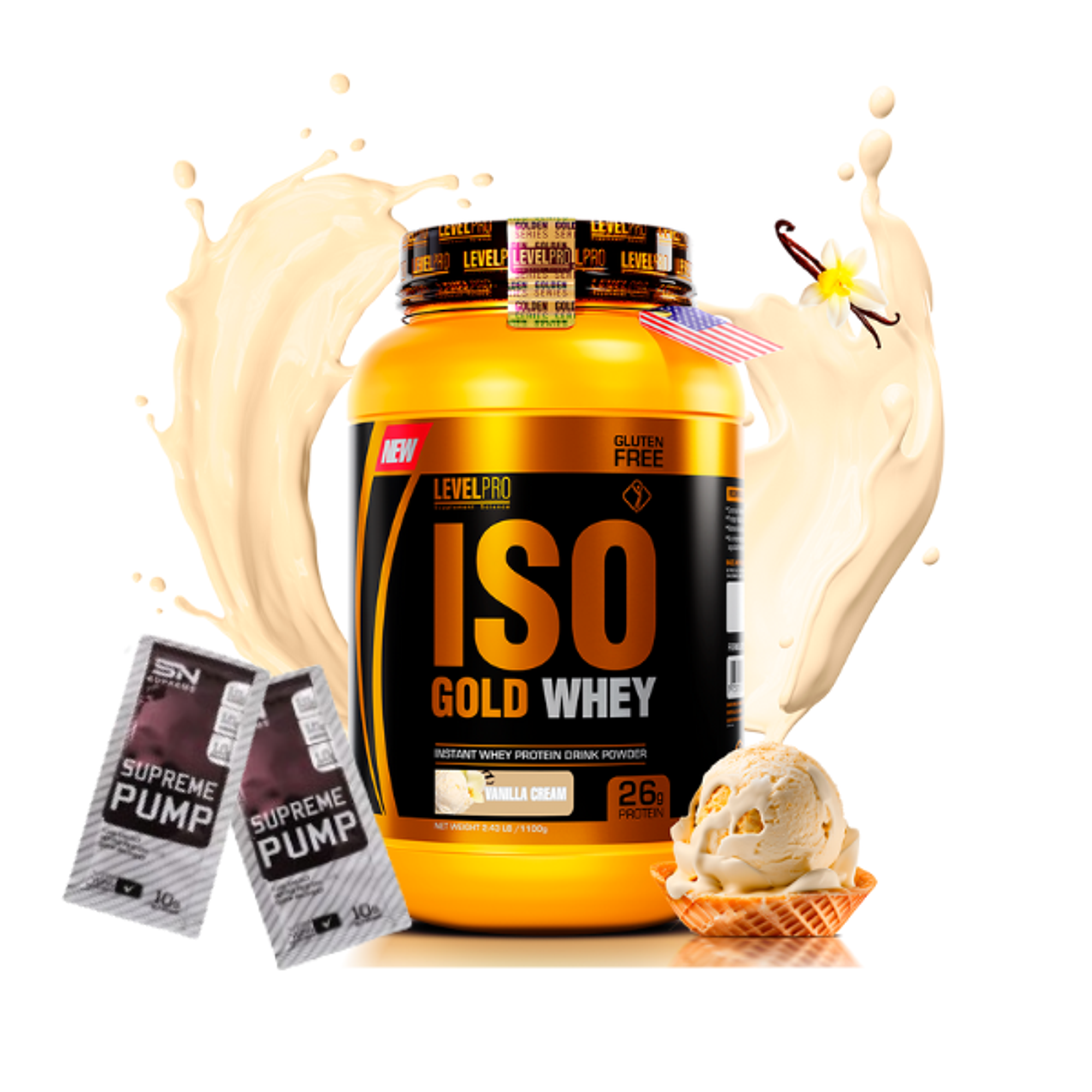 ISO GOLD WHEY x 2.43 lb (1100 g) pote - LEVEL PRO 6
