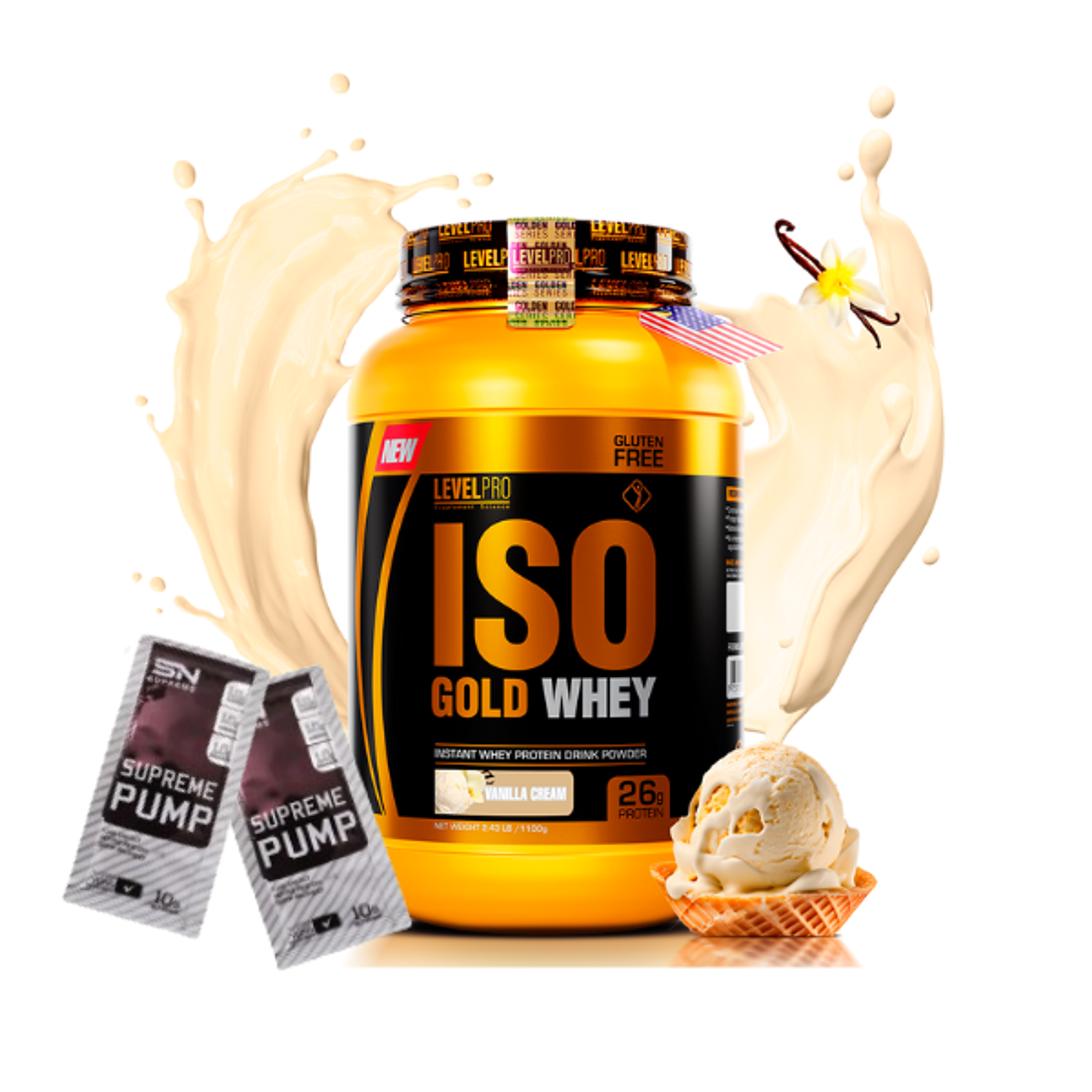 ISO GOLD WHEY x 2.43 lb (1100 g) pote - LEVEL PRO 6