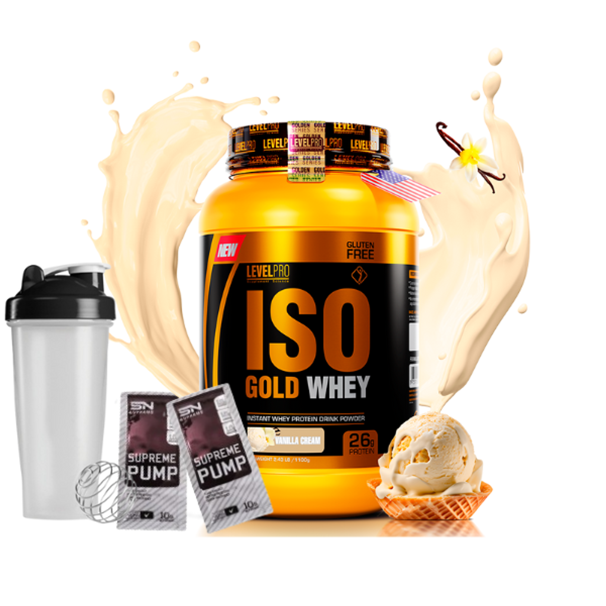 ISO GOLD WHEY x 2.43 lb (1100 g) pote - LEVEL PRO 8