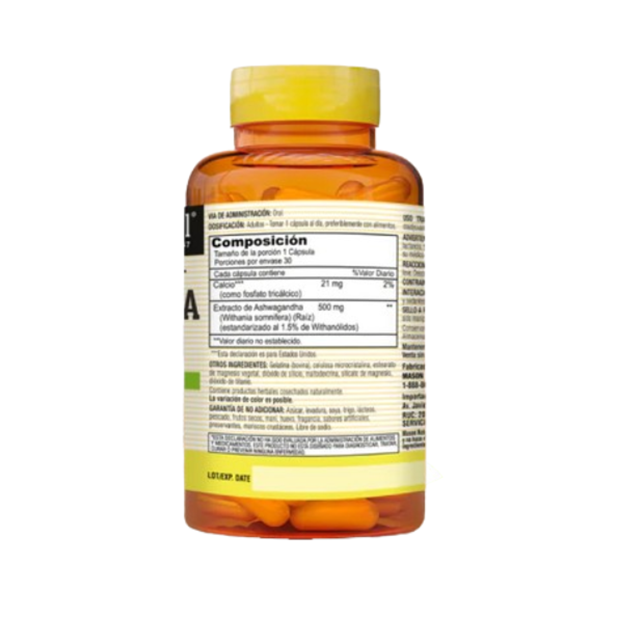 ASHWAGANDHA * 500 mg - fco x 30 cap. - MASON - VENTA LIBRE - PROMOCION 3