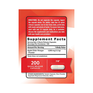 APPLE CIDER VINAGER 1200mg (vinagre de sidra de manzana) - fco 200 cap
