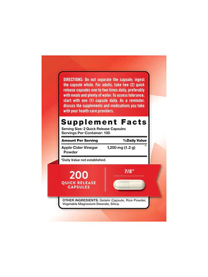 APPLE CIDER VINAGER 1200mg (vinagre de sidra de manzana) - fco 200 cap