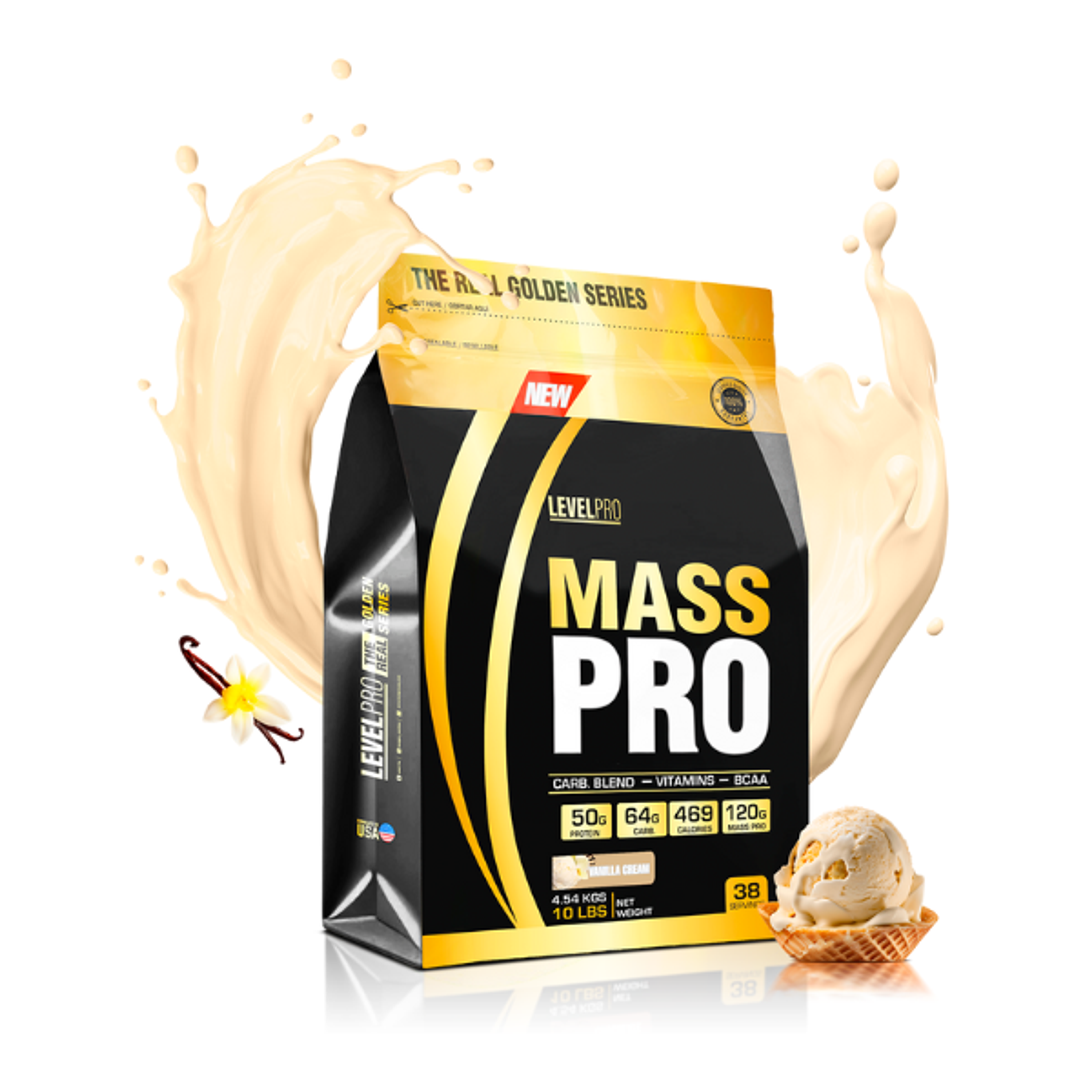 MASS PRO x 10 lb (4.54 kg) saco * 38s - VAINILLA 1