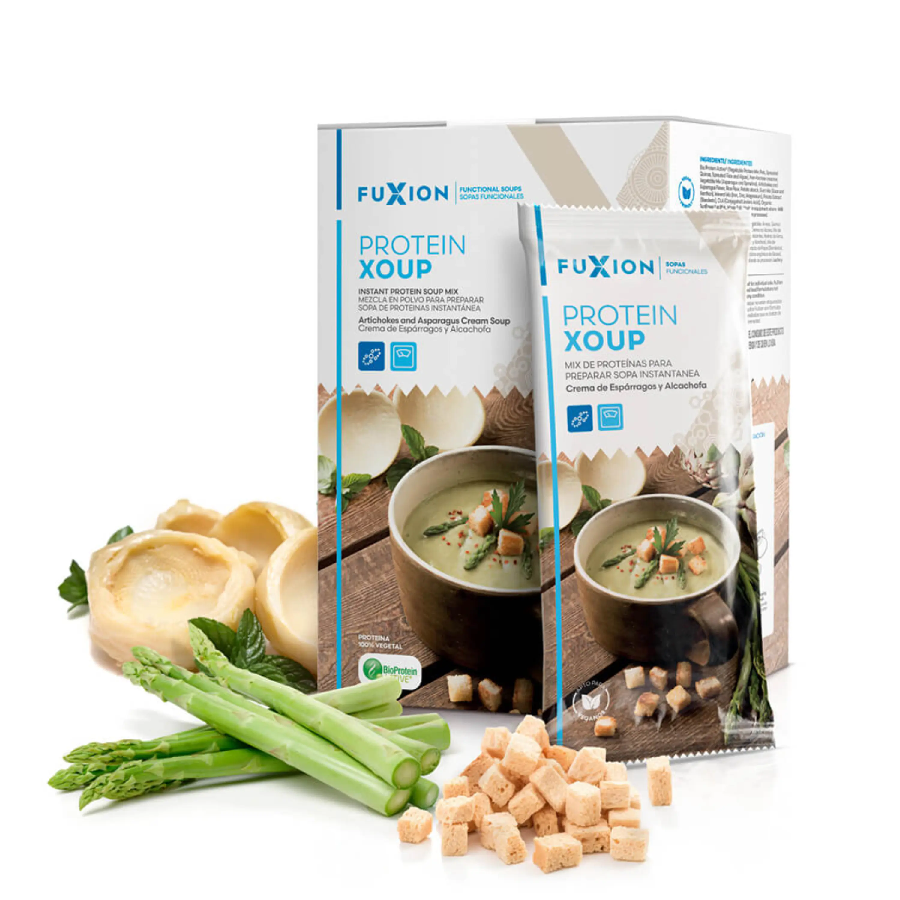 PROTEIN XOUP - CREMA DE ESPARRAGOS Y ALCACHOFA x 7 u. - FUXION - VENTA LIBRE PROMOCION 1