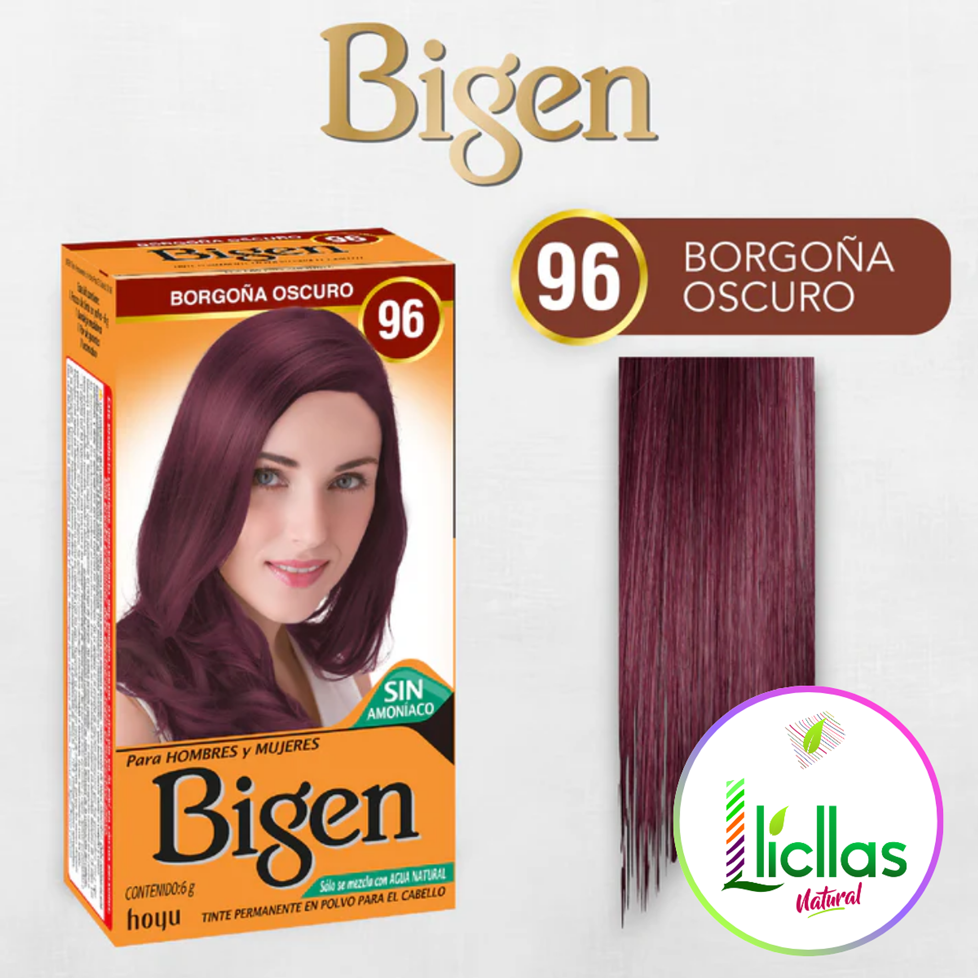  Tinte Bigen 96 Permanente Polvo 6g Sin Amoniaco Cubre Canas Borgoña 5