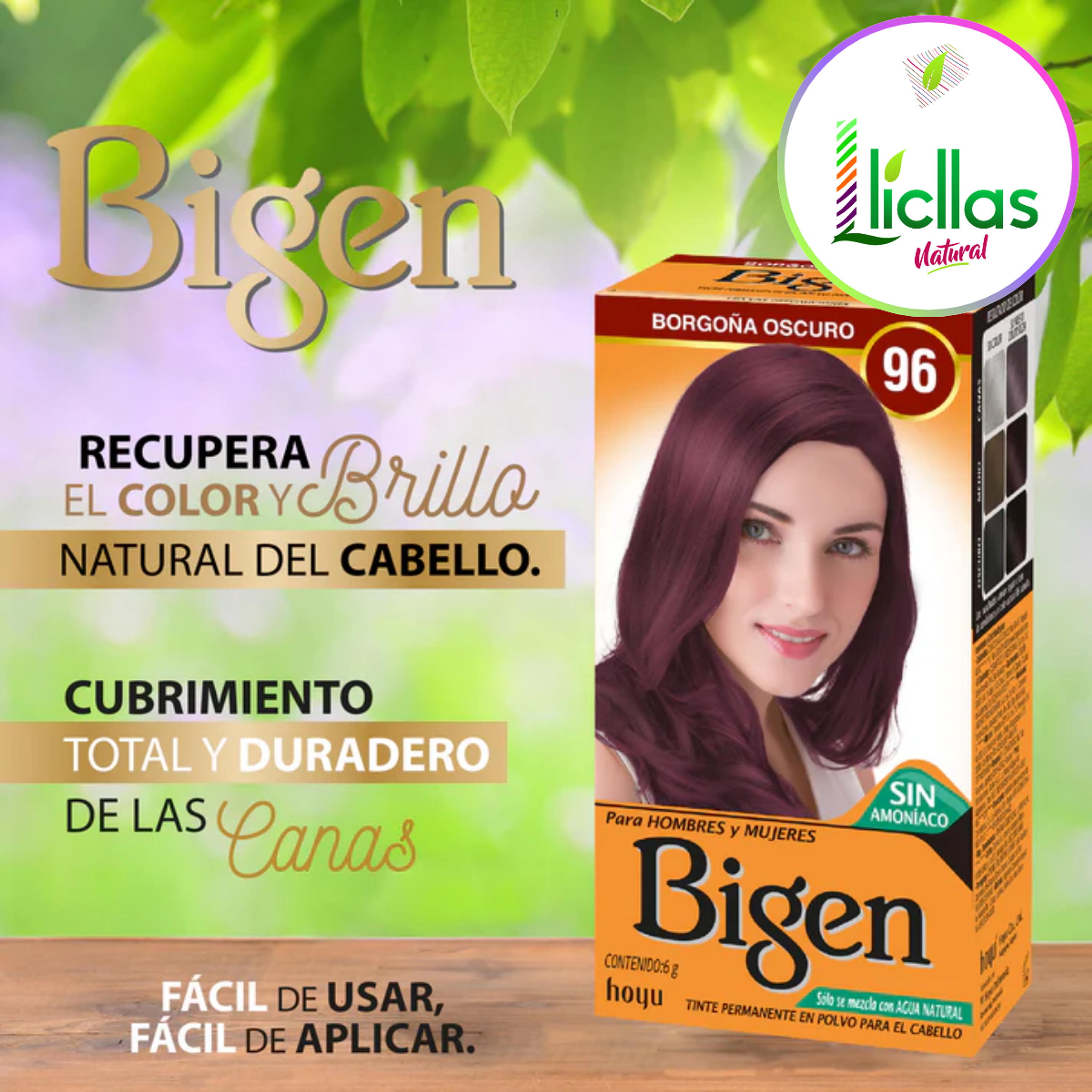  Tinte Bigen 96 Permanente Polvo 6g Sin Amoniaco Cubre Canas Borgoña 6