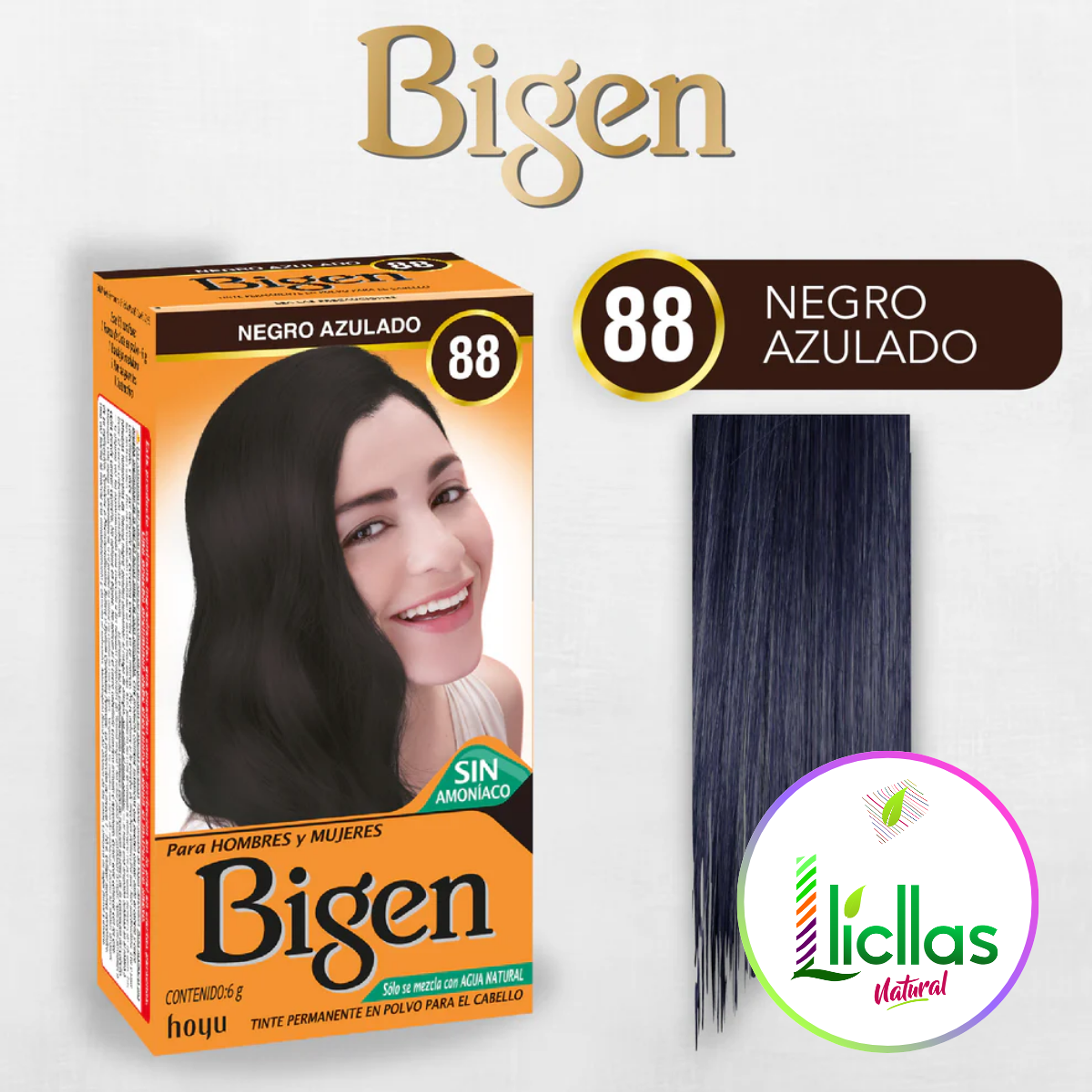Bigen 88 Negro Azulado X 6g Tinte Para Cabello Cejas Barba 4