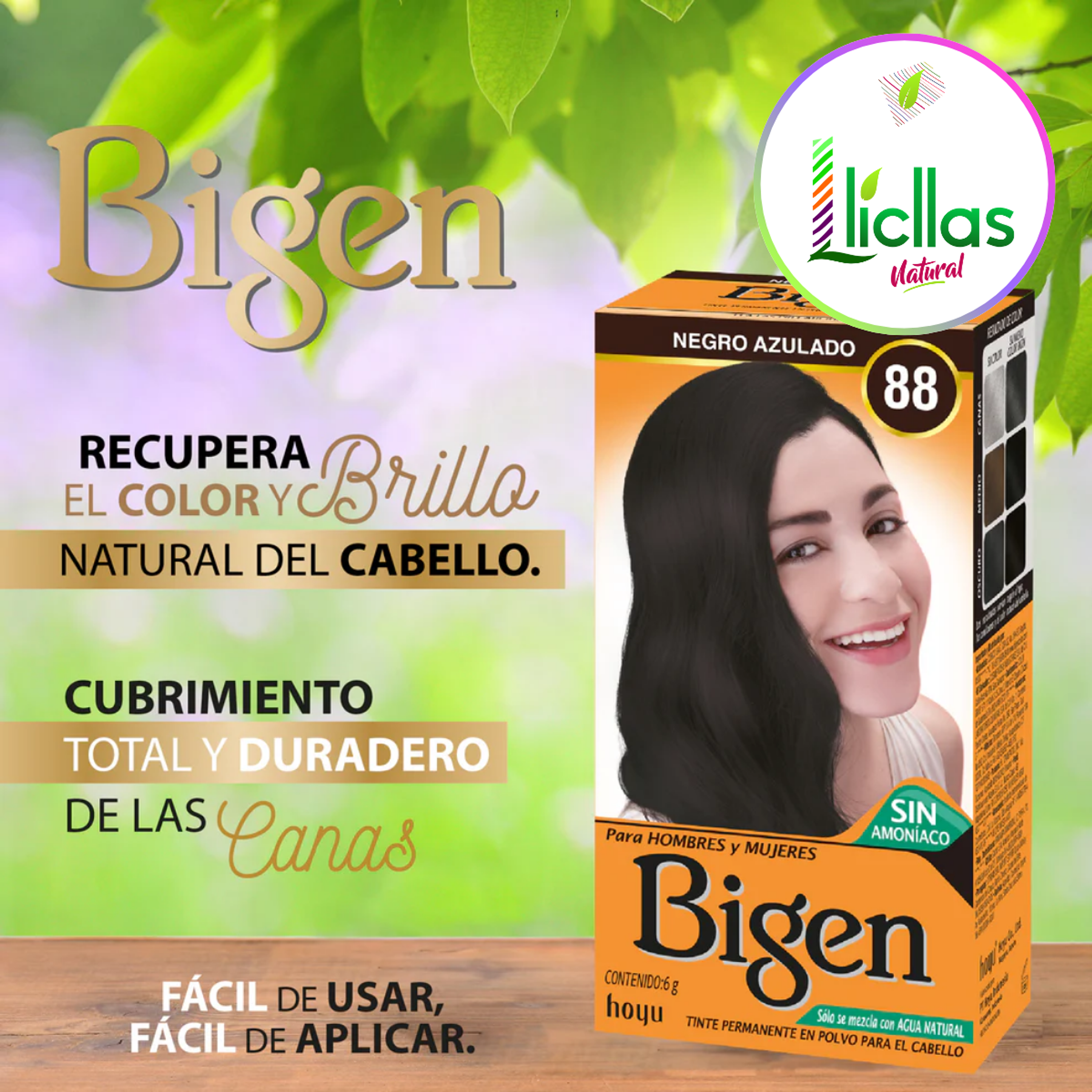 Bigen 88 Negro Azulado X 6g Tinte Para Cabello Cejas Barba 5