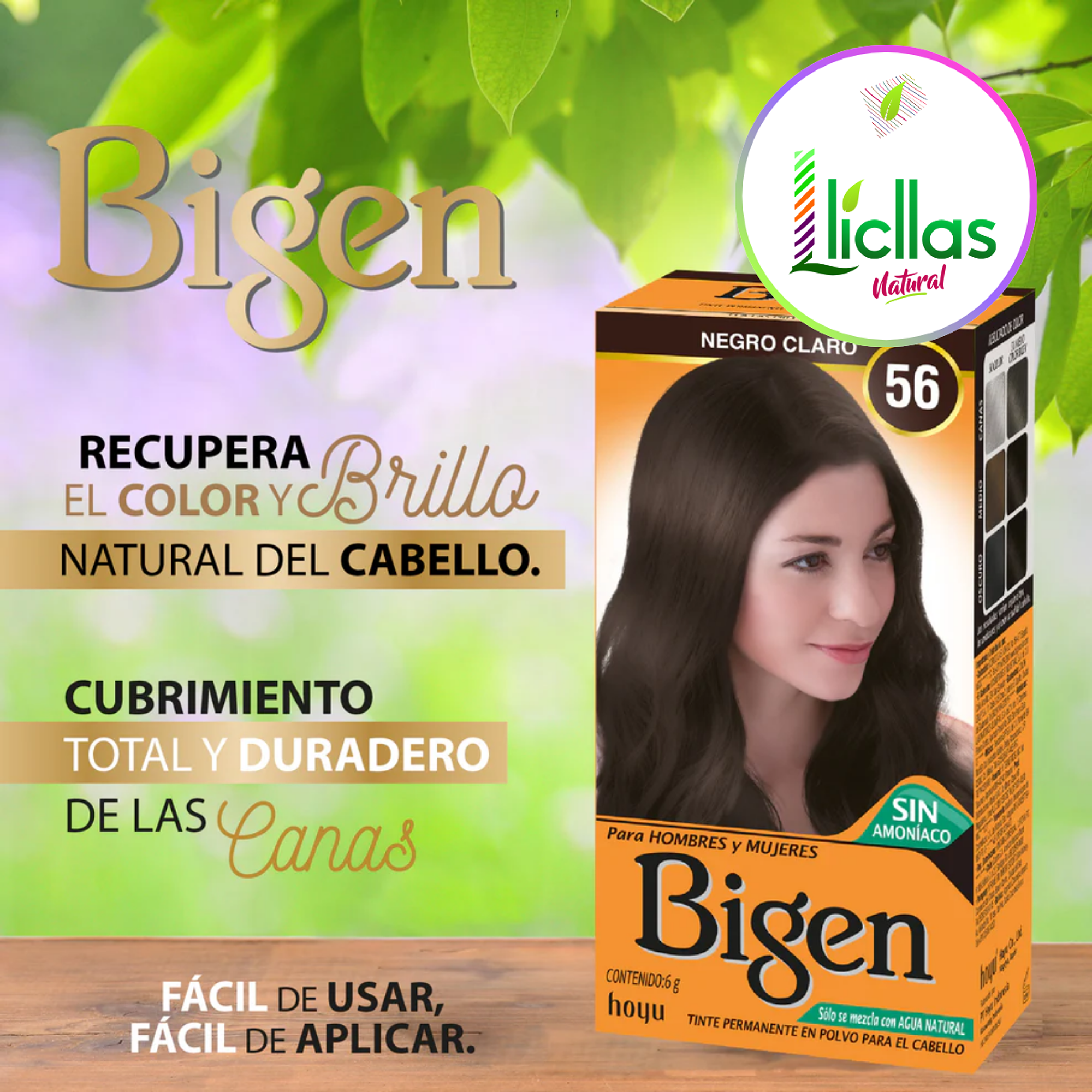 Bigen 56 Negro Claro X 6g Tinte Para Cabello Cejas Barba 6