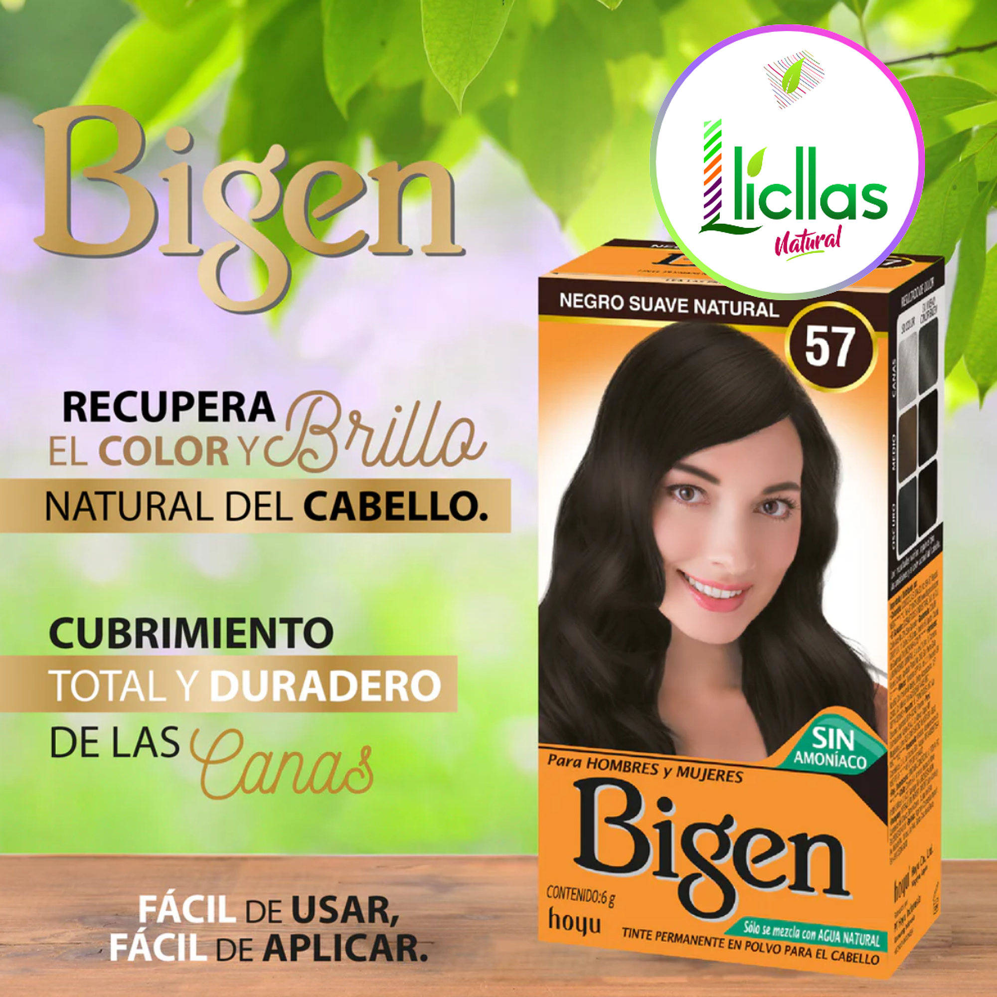 Bigen 57 Negro Suave Natural 6g Tinte Para Cabello Cejas Bar 6