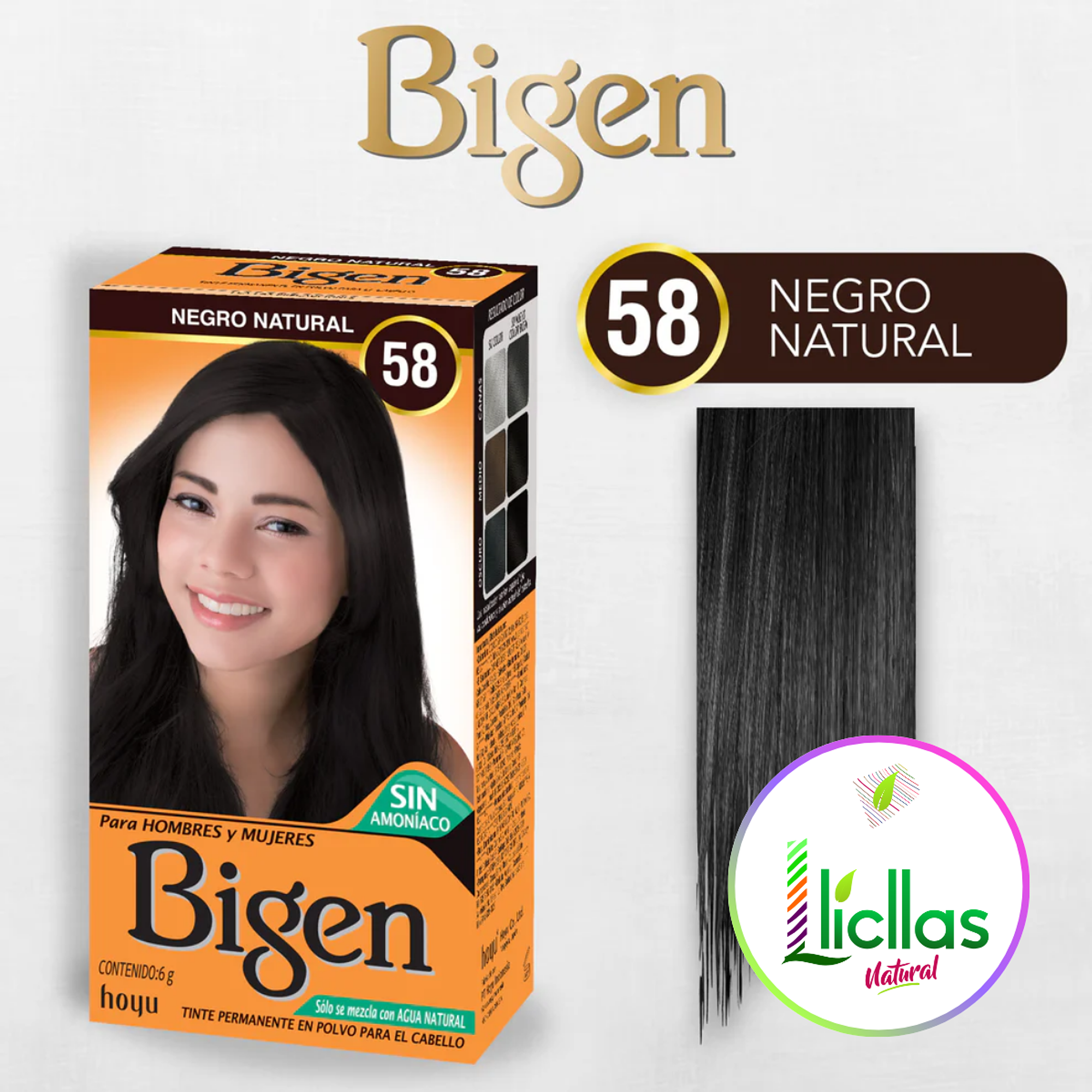 Bigen 58 Negro Natural X 6g  Tinte Para Cabello Cejas Barba 4