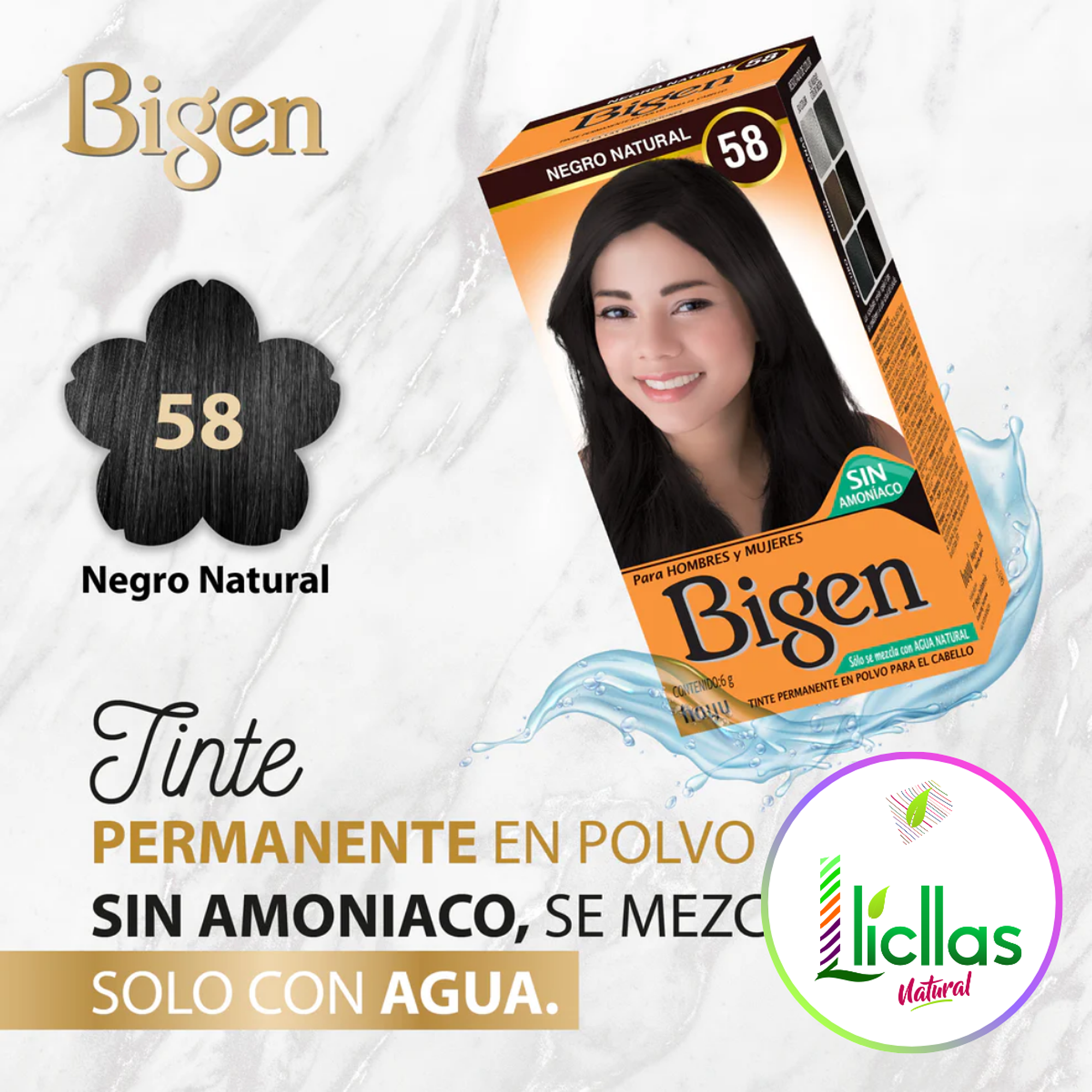 Bigen 58 Negro Natural X 6g  Tinte Para Cabello Cejas Barba 5
