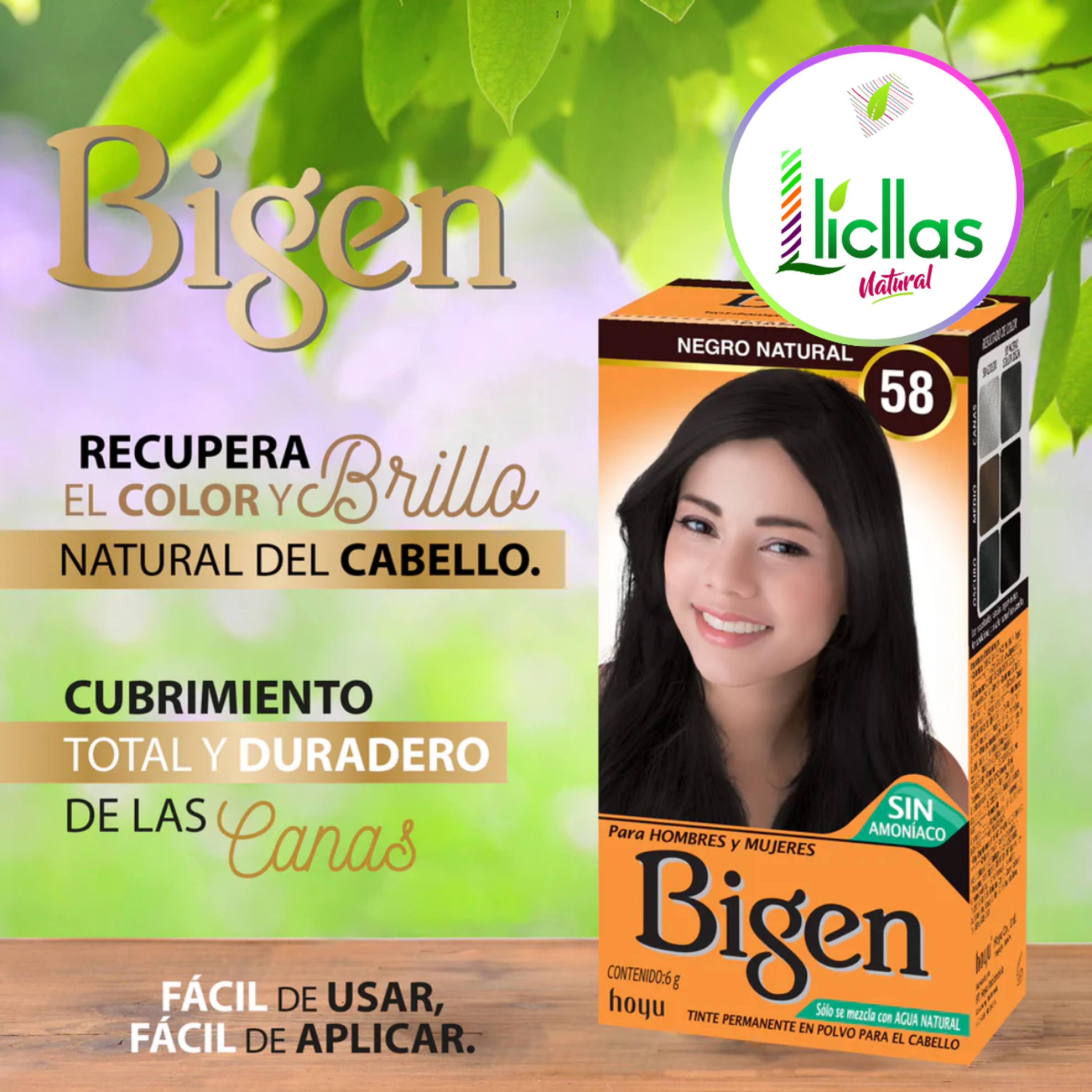 Bigen 58 Negro Natural X 6g  Tinte Para Cabello Cejas Barba 6