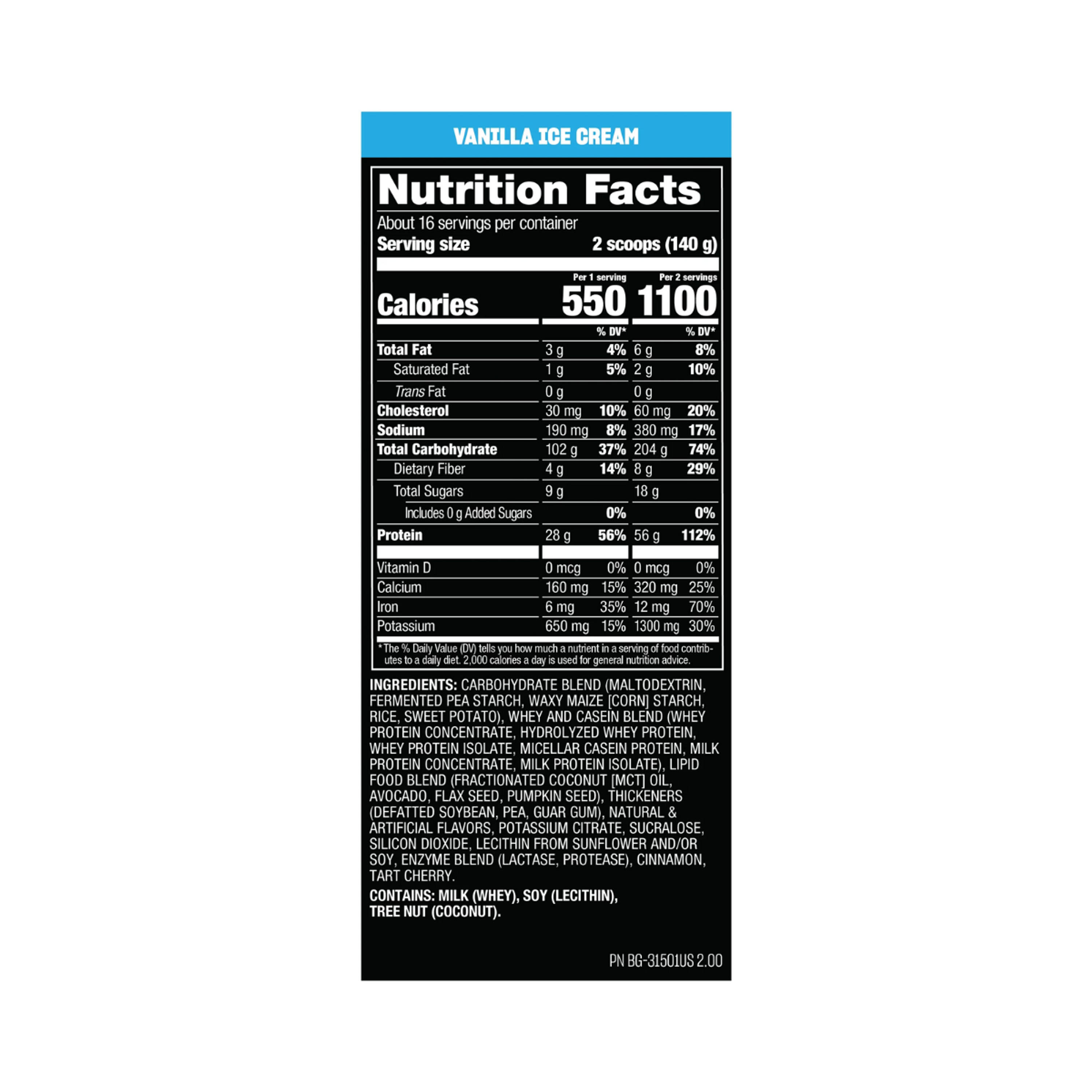 MASS x 5 libras (2.27 kg) pote - VAINILLA 2