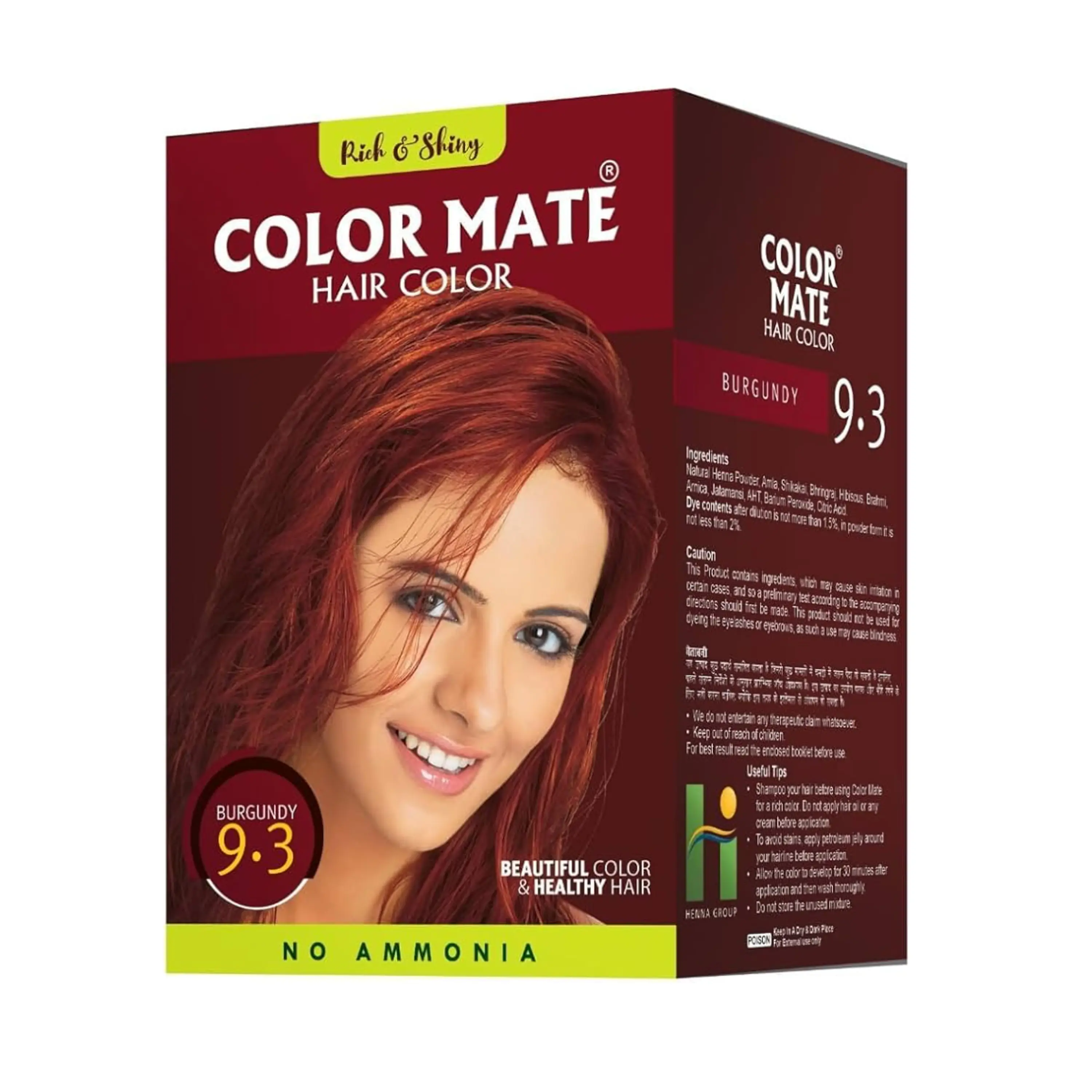 henna color mate BURGUNDY 9.3 - caj x 5 u. / borgoña 1