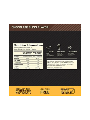 GOLD STANDARD 100% ISOLATE 5.20 lb ( 2.36 kg) pote - CHOCOLATE