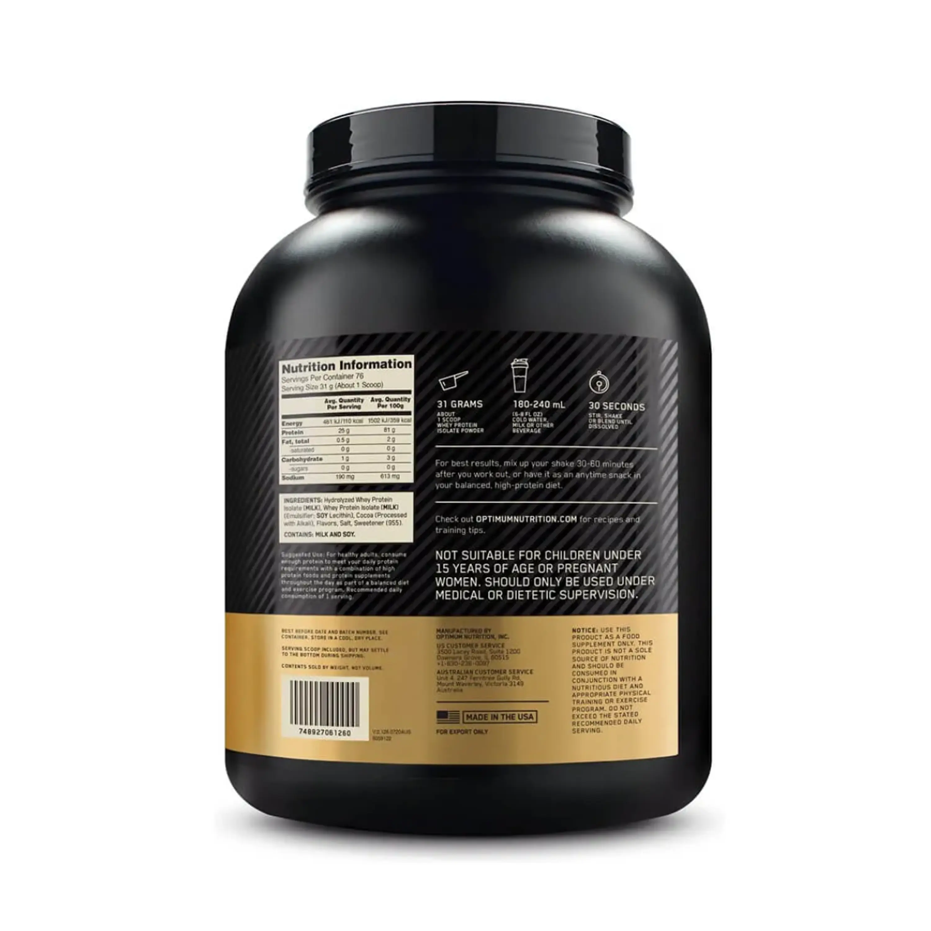 GOLD STANDARD 100% ISOLATE 5.20 lb ( 2.36 kg) pote - VAINILLA 2