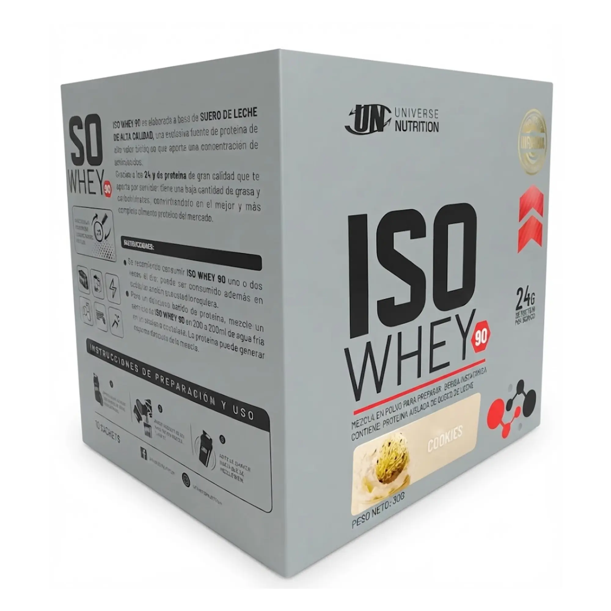 PROTEÍNA ISO WHEY 90 UN caja 10 sachets CHOCOLATE 1