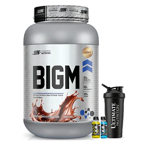 GANADOR DE MASA MUSCULAR CON PROTEINA BIGM UN 2 Kg pote CHOCOLATE + REGALOS