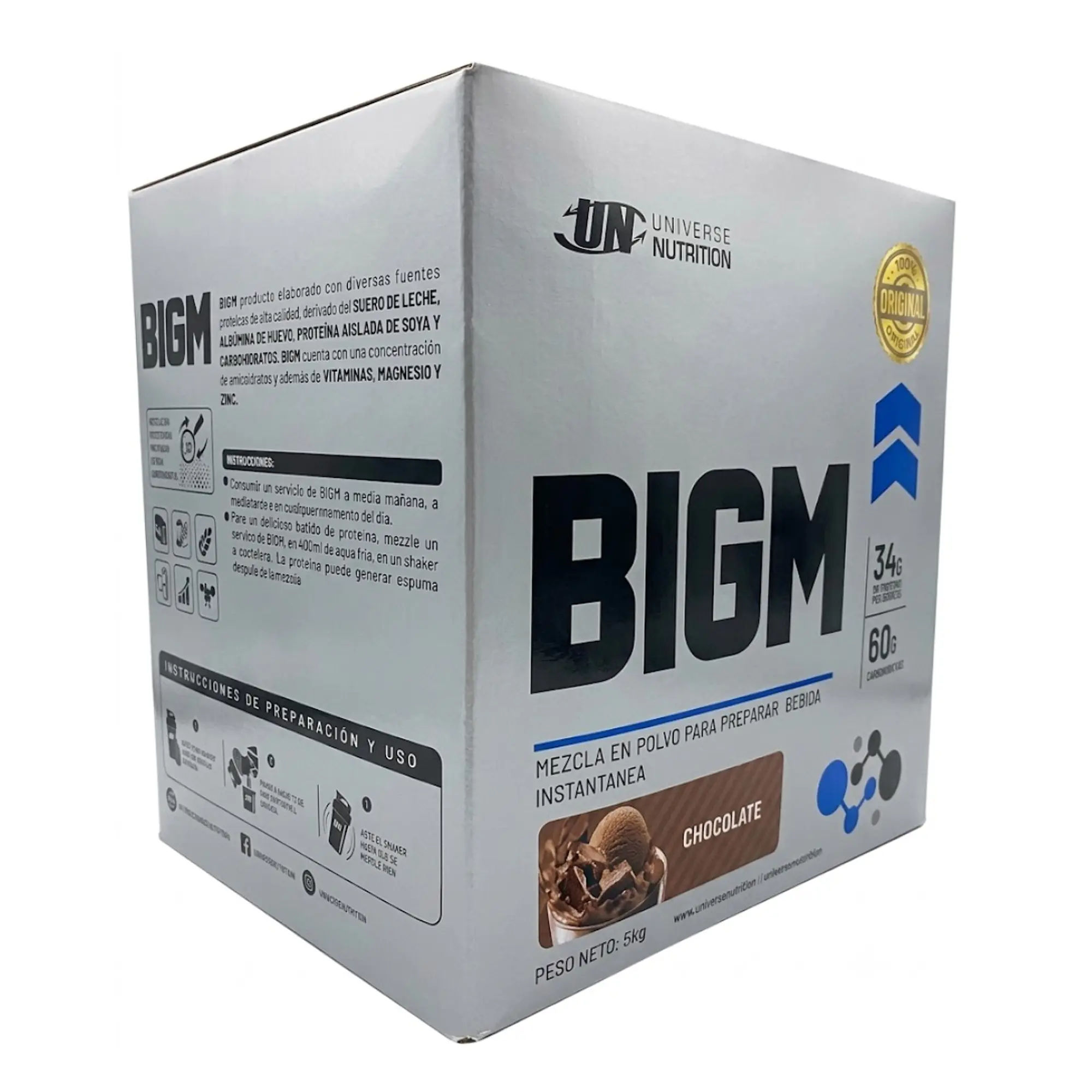 GANADOR DE MASA MUSCULAR CON PROTEINA BIGM UN Caja 10 sachets  1